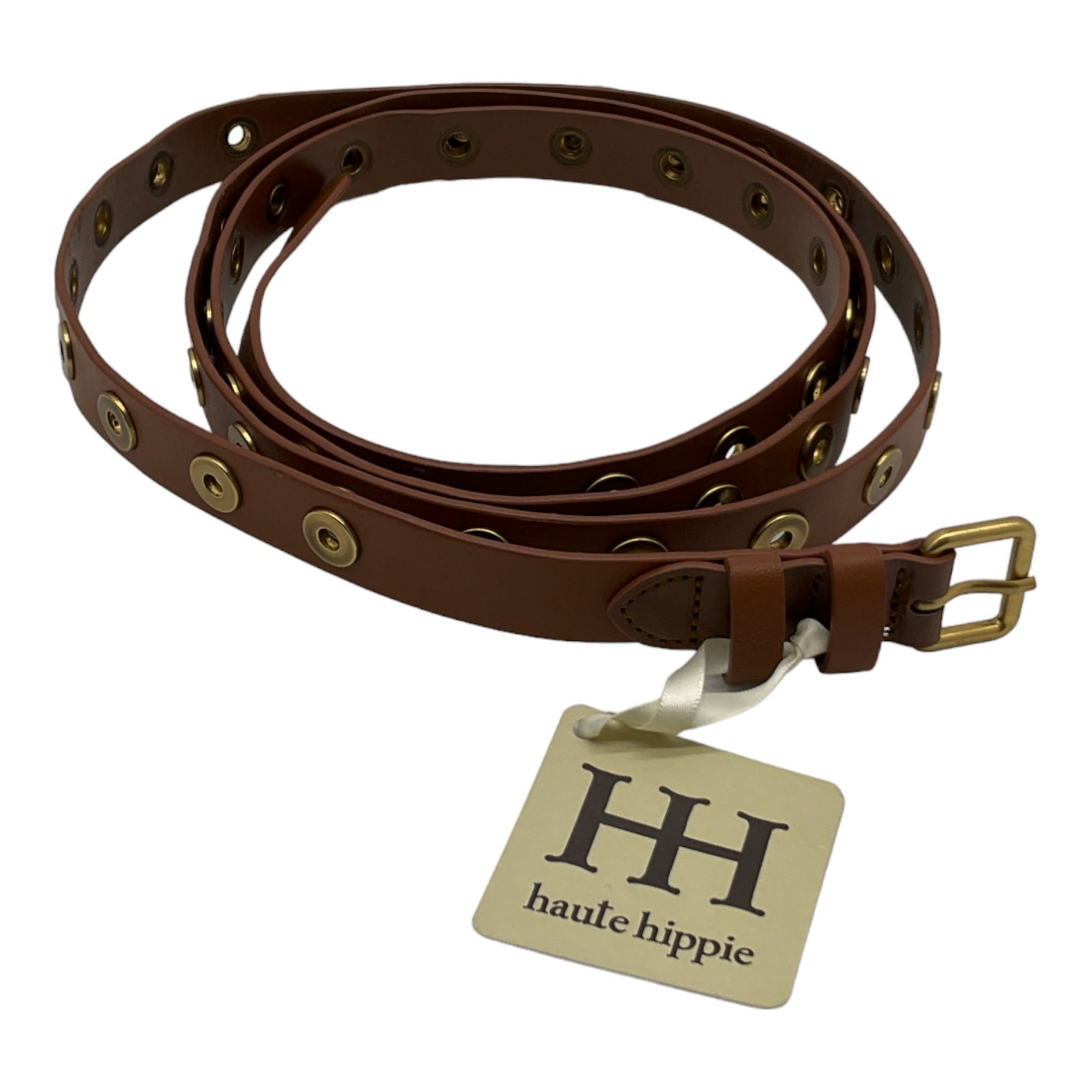 Haute Hippie Women's Double Wrap Leather Belt: Haute Hippie Women's Double Wrap Brown & Goldtone Leather Belt. Belt is Approximately 72 Inches Long and Width is Approximitely 0.75 Inches