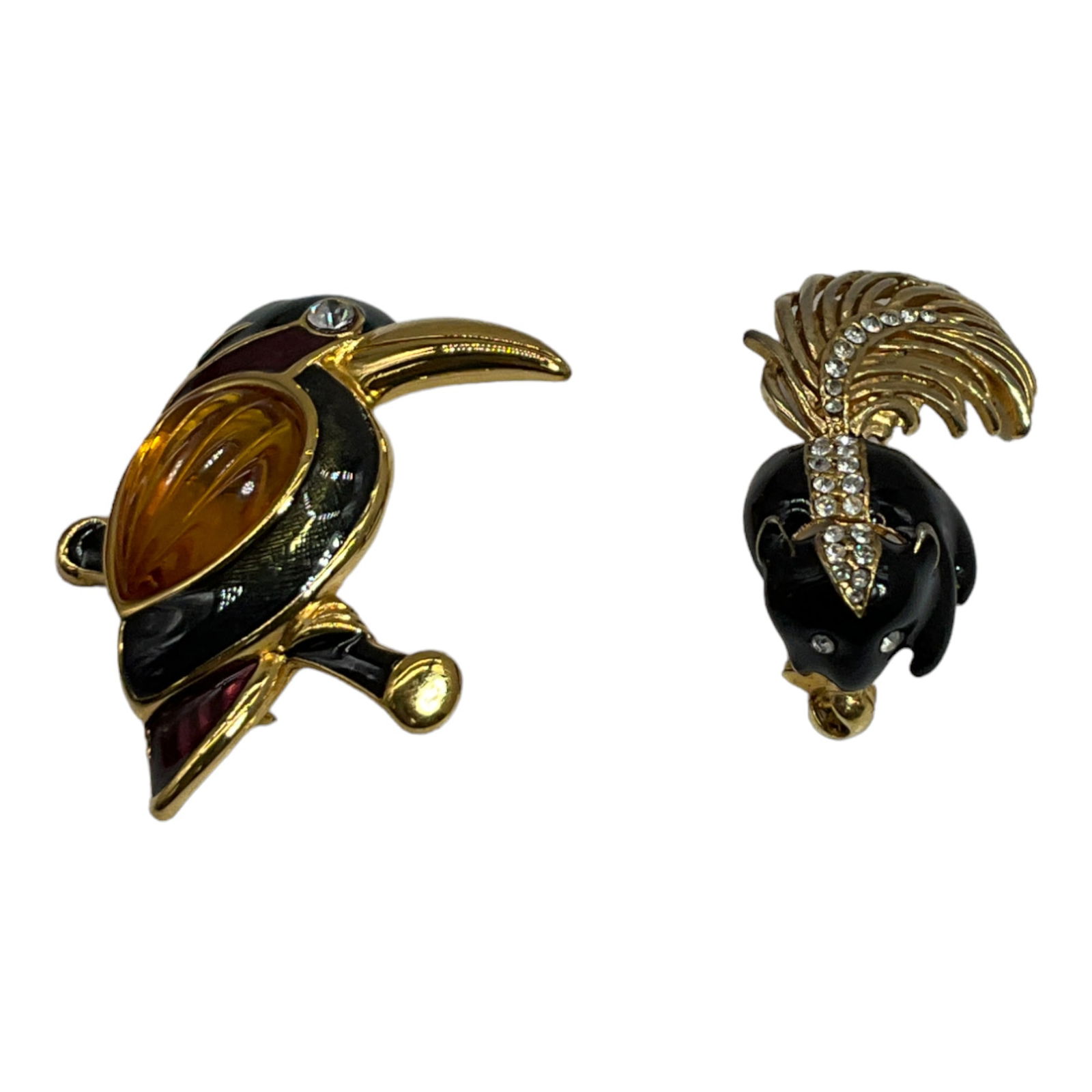 Vintage Lot of 2 figural Brooches Enamel and Rhinestones (1 of 4)