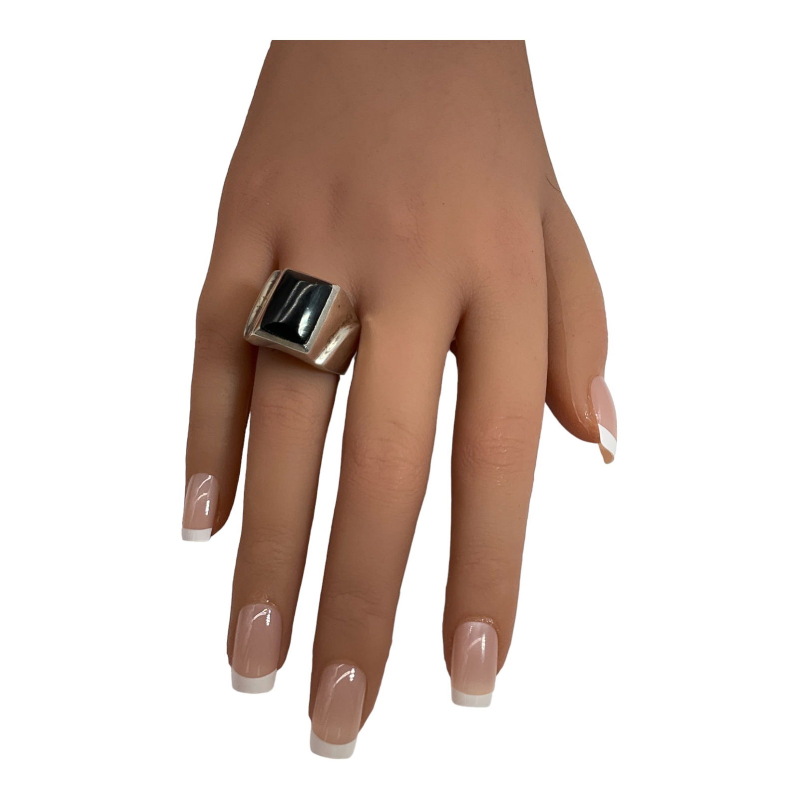 Vintage Mexico Black Onyx Cabochon Ring Sz. 10.5 (1 of 4)