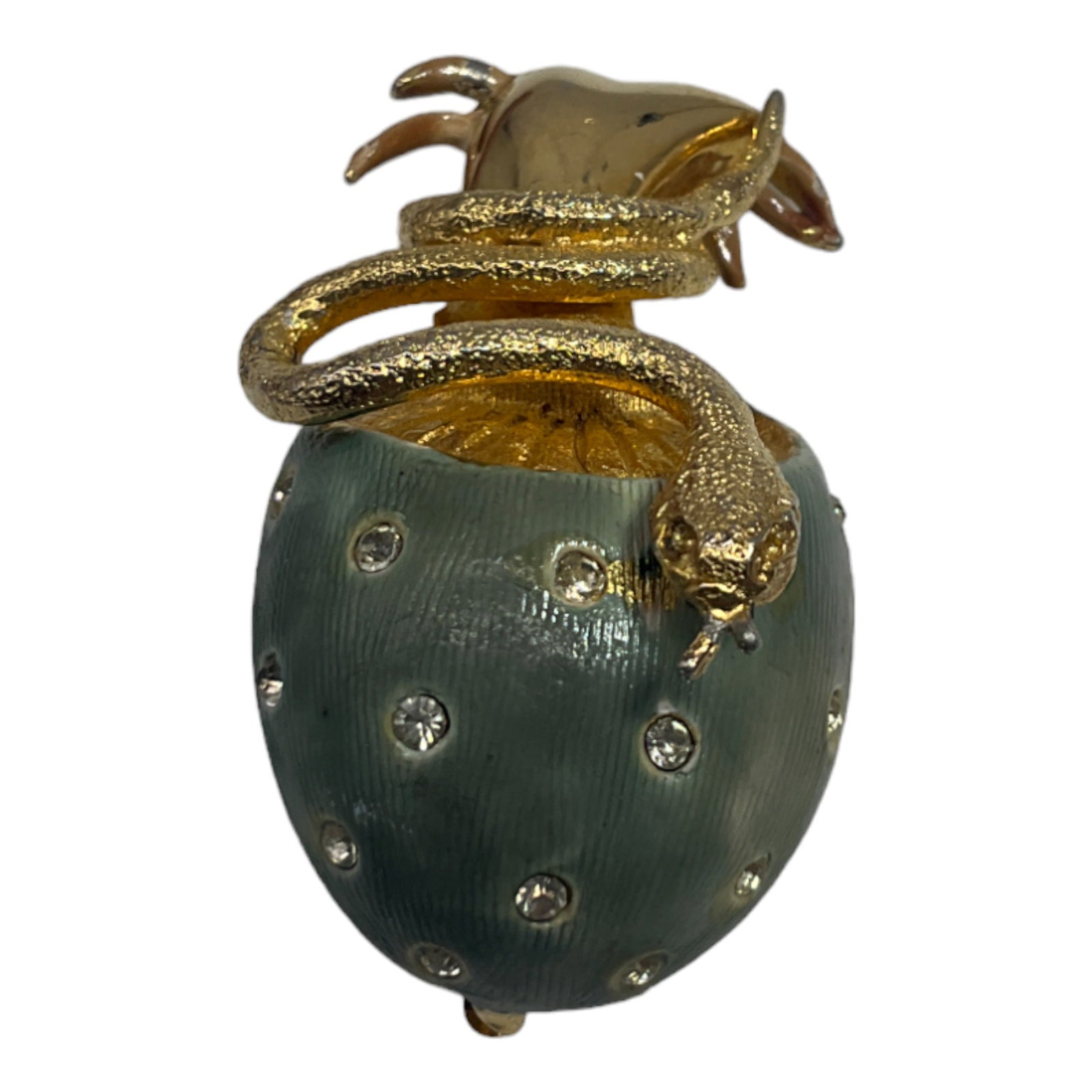Vintage Les Bernard Enamel Figural Brooch: Vintage Les Bernard Enamel Mushroom and Snake Shaped Brooch with Rhinestones. Approx. 1 5/8 tall x 1 inch at widest.