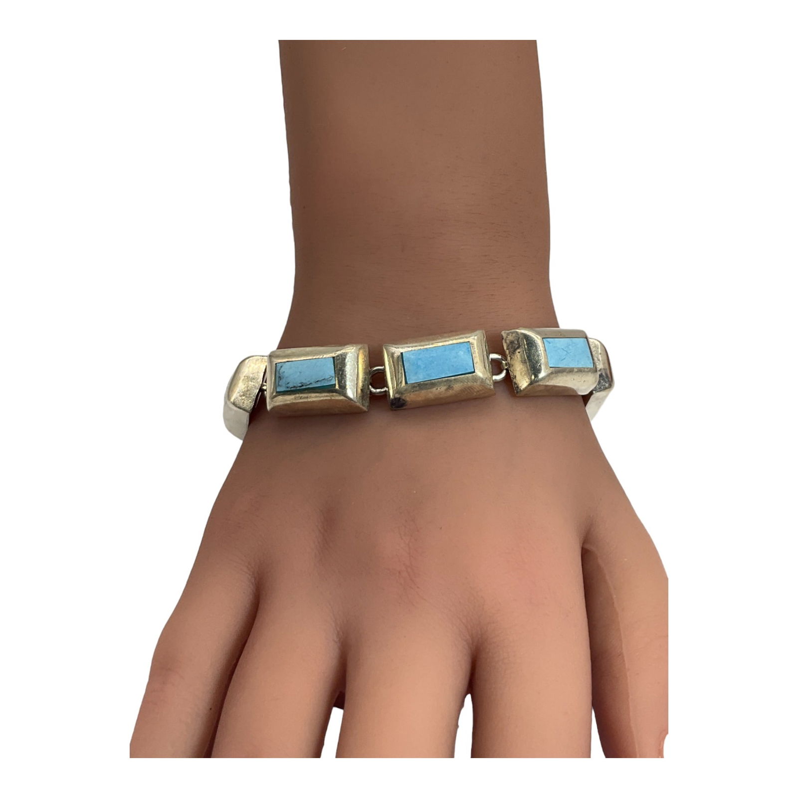 Vintage Mexico Sterling Silver Link Bracelet with Blue Stones (1 of 4)