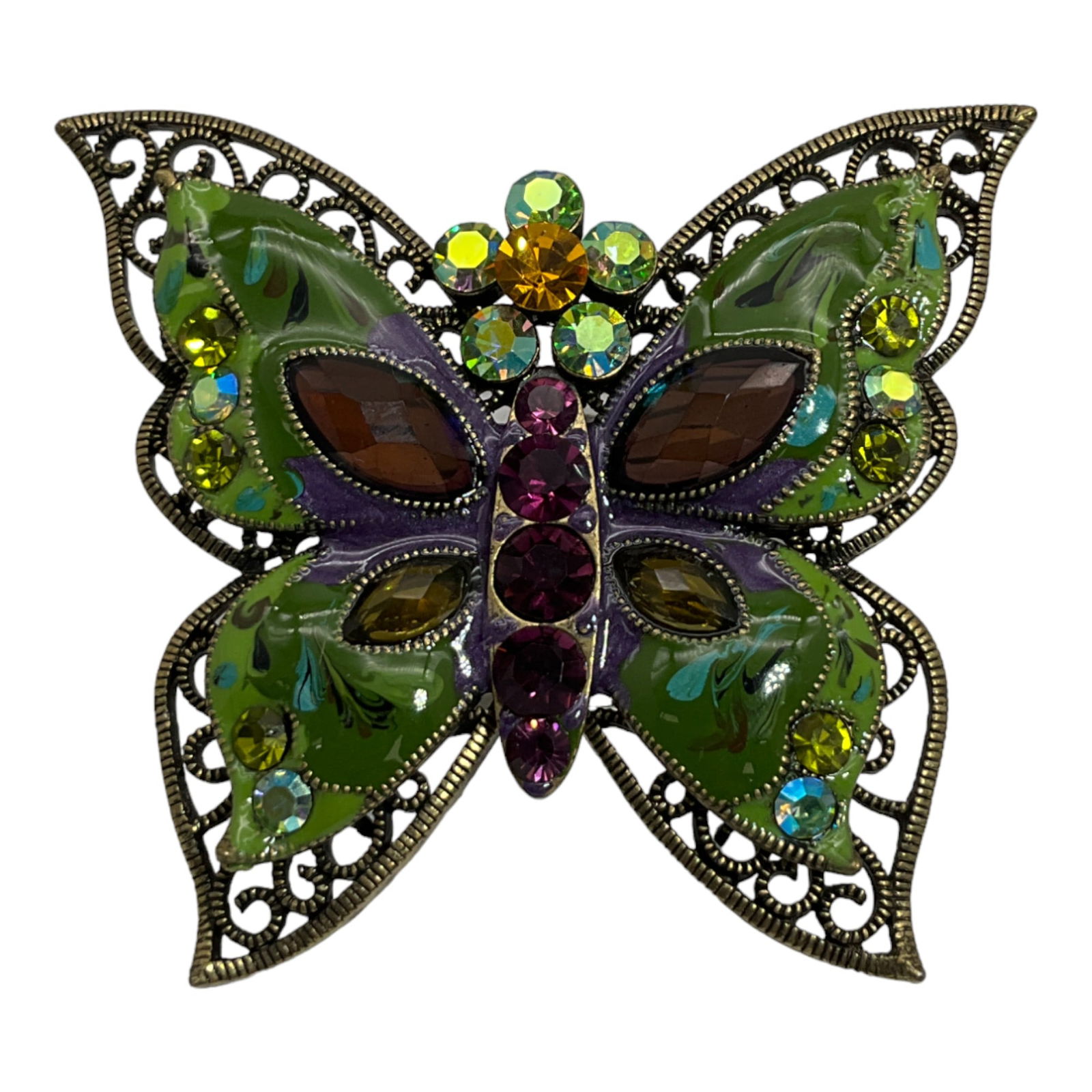 Large Enameled and Rhinestone Butterfly Brooch (1 of 3)
