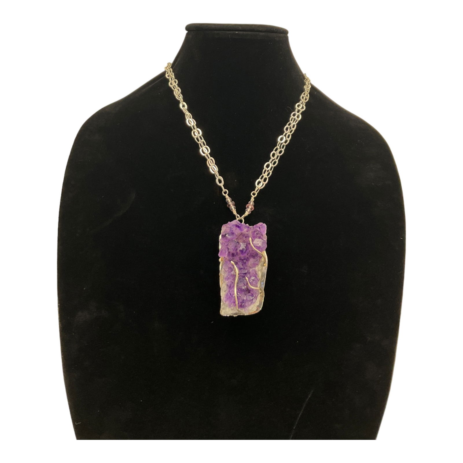 Sterling Silver Necklace with Large Amethyst Geode Pendant (1 of 4)