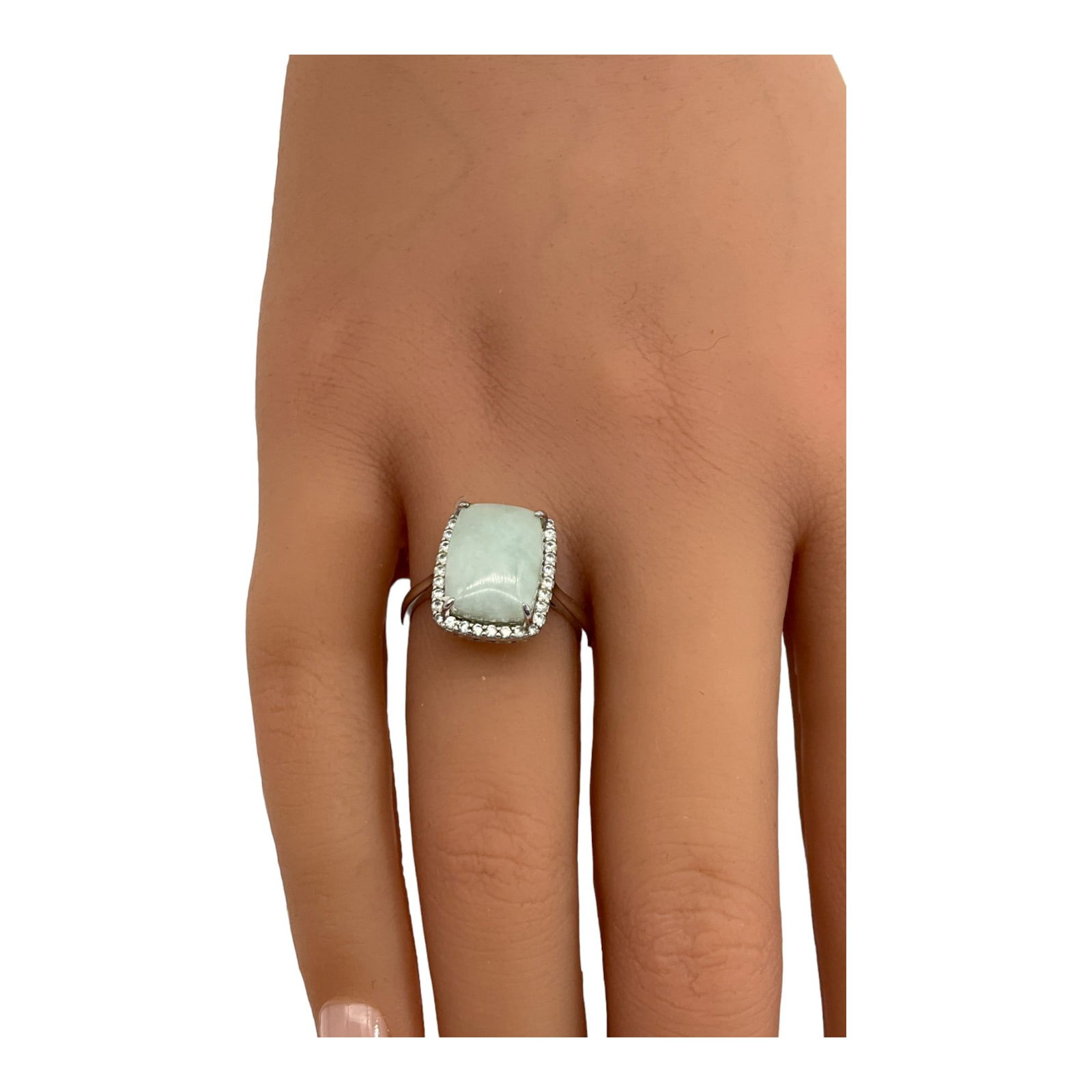 925 Larimar and CZ Ring by PAJ Joy: PAJ Joy 925 Larimar Cabochon Center with CZ's Ring. Size 7