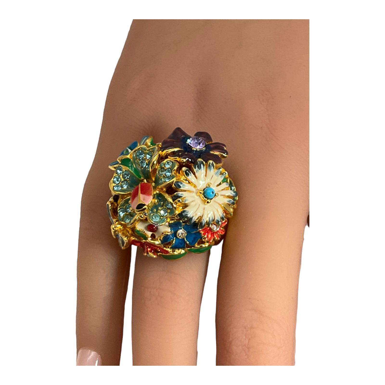 Vintage Kenneth Lane Signed Enamel and Rhinestones Ring (1 of 3)