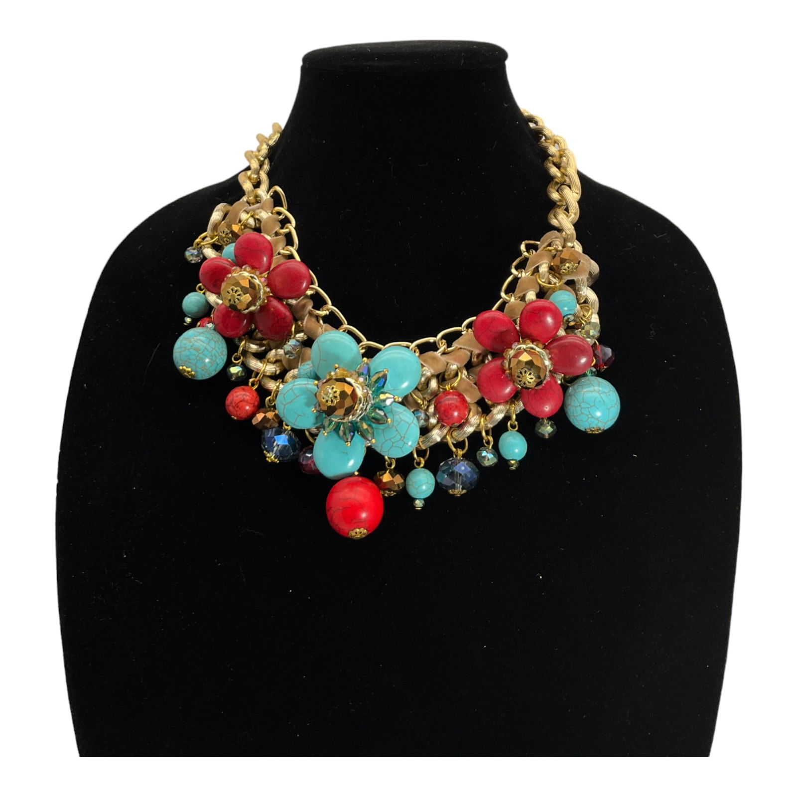 Large Gold Links and Floral Design Necklace (1 of 3)