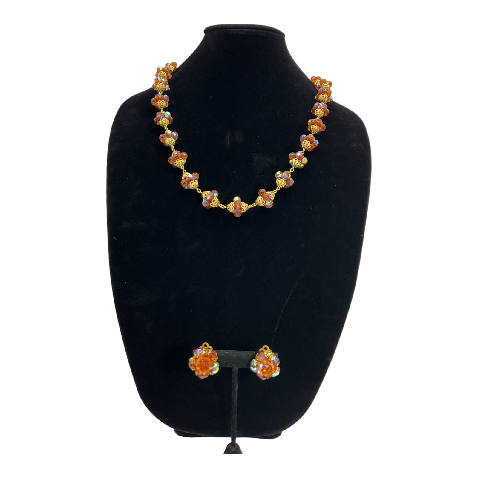 Vintage AB Faceted Crystal Necklace and Earring Set (1 of 9)