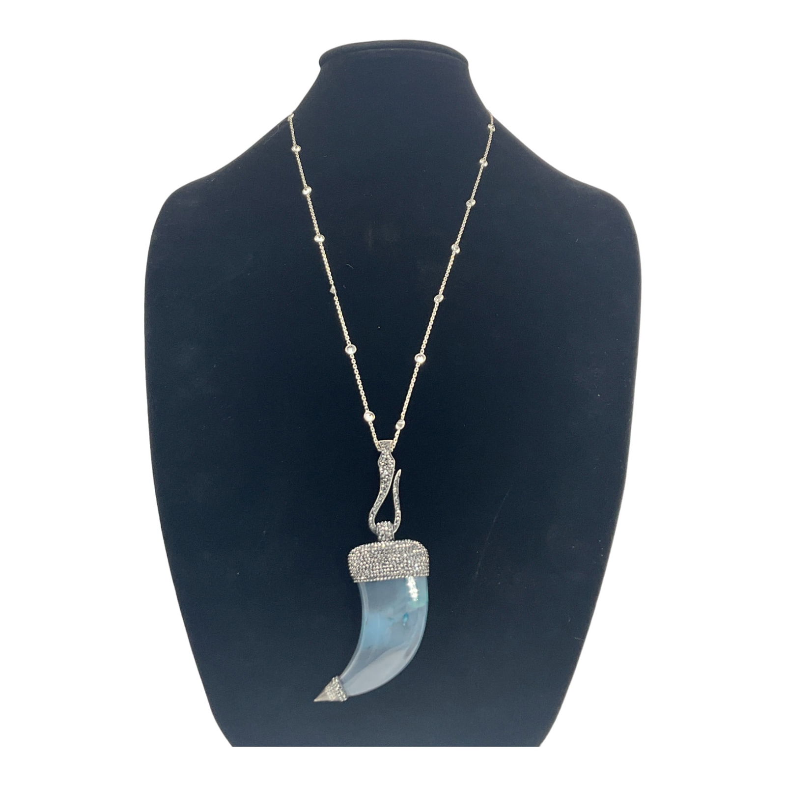 925 Necklace with Large Carved Claw Shaped Agate (1 of 2)