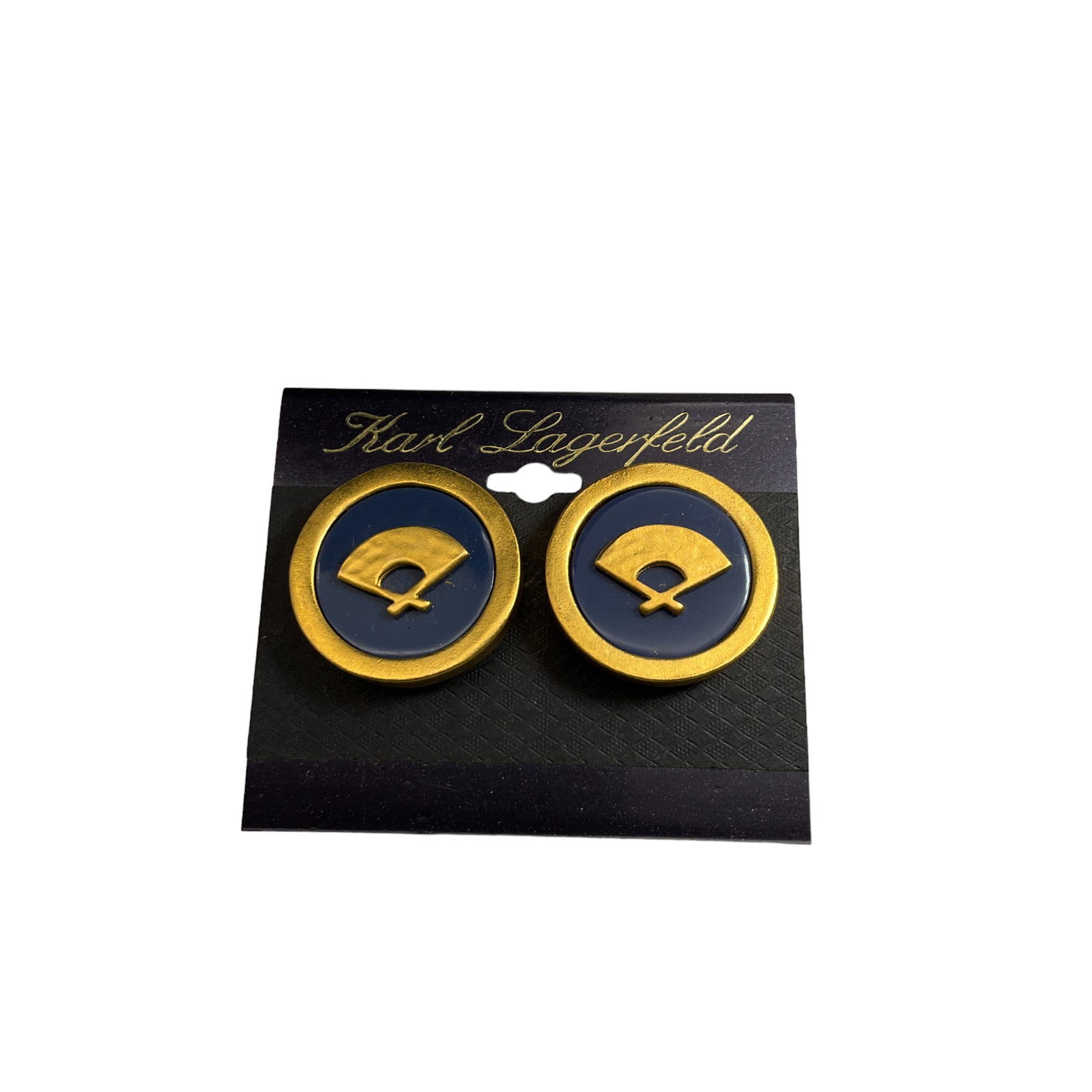 Karl Lagerfeld Enamel Earrings: Blue Enamel Clip on Earrings by Karl Lagerfeld, Signed. Approx. 1.25 round.