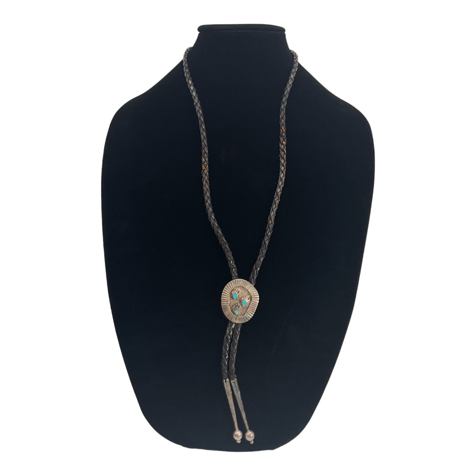 Southwestern Sterling Silver and Turquoise inlaid Bolo Tie (1 of 4)
