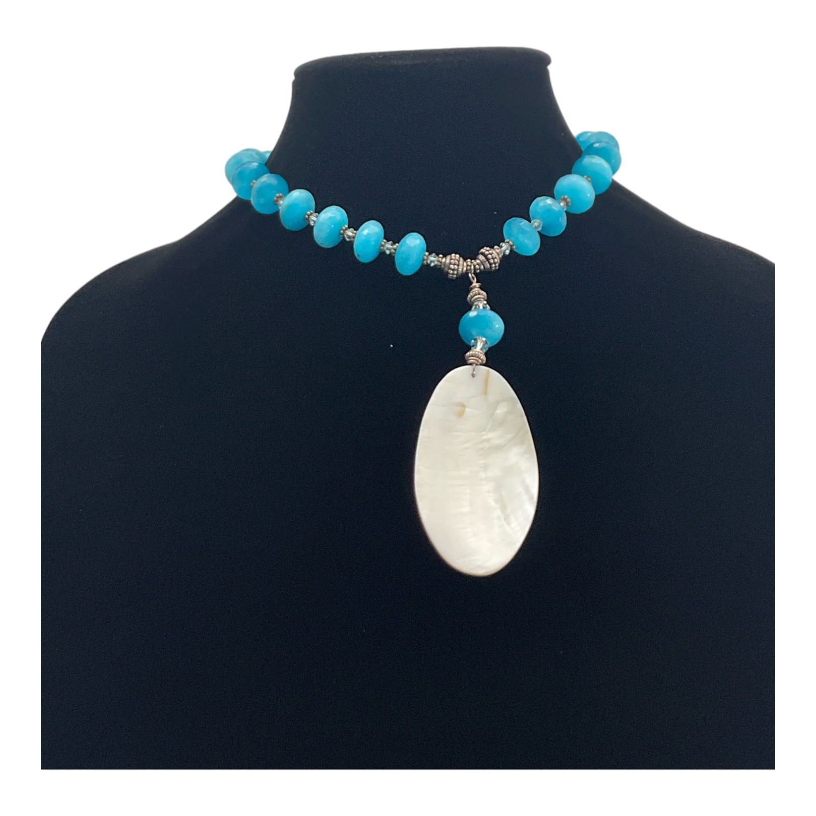 Sterling Silver Blue Agate Beaded Necklace (1 of 3)
