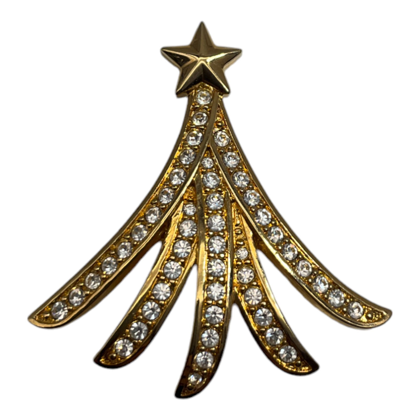Swarovski Swan Signed Gold Tone Clear Crystals Christmas Tree Brooch (1 of 3)