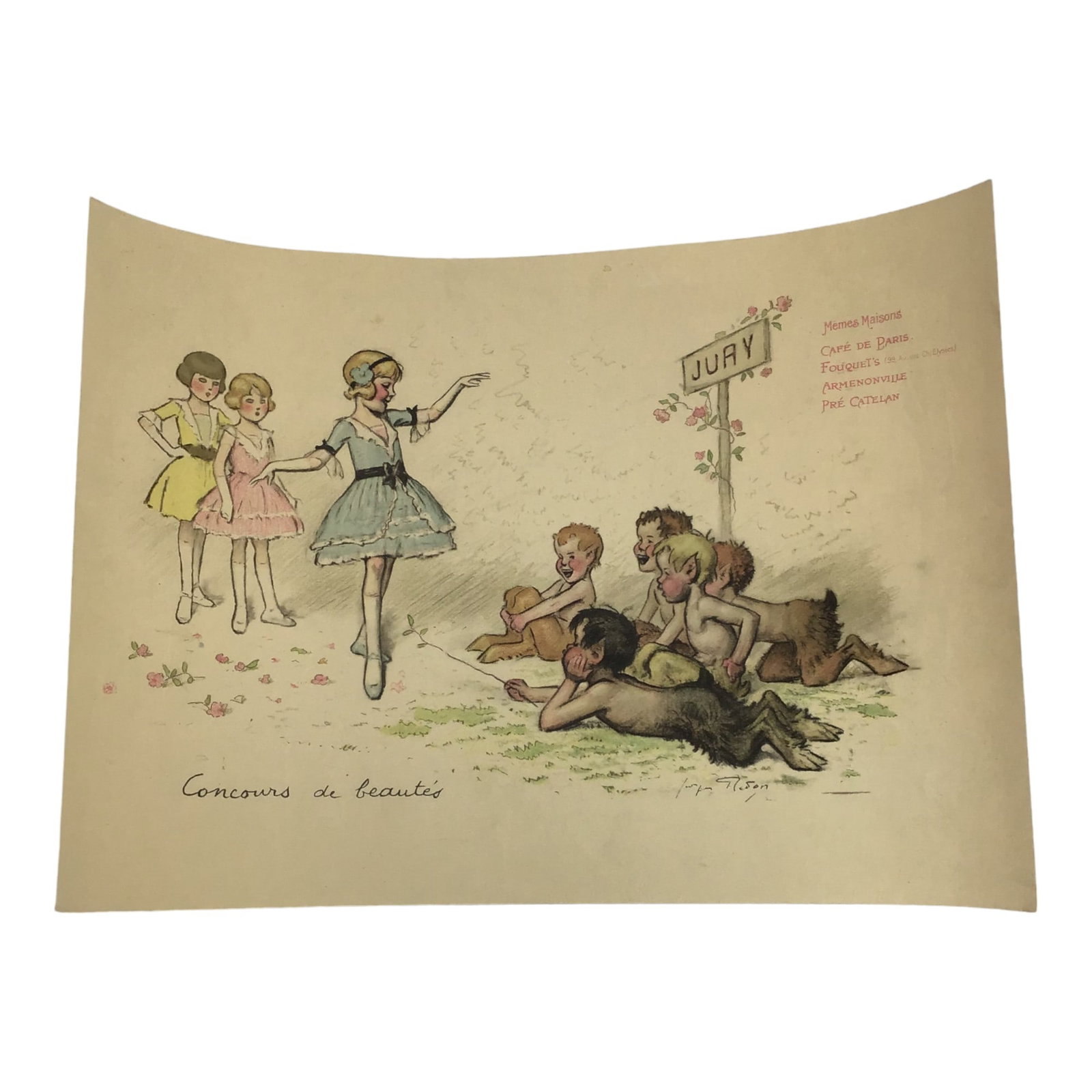 Georges Redon (French, 1863-1943)  Vintage Menu Lithograph Cafe De Paris 'Concours de beautes' (1 of 3)