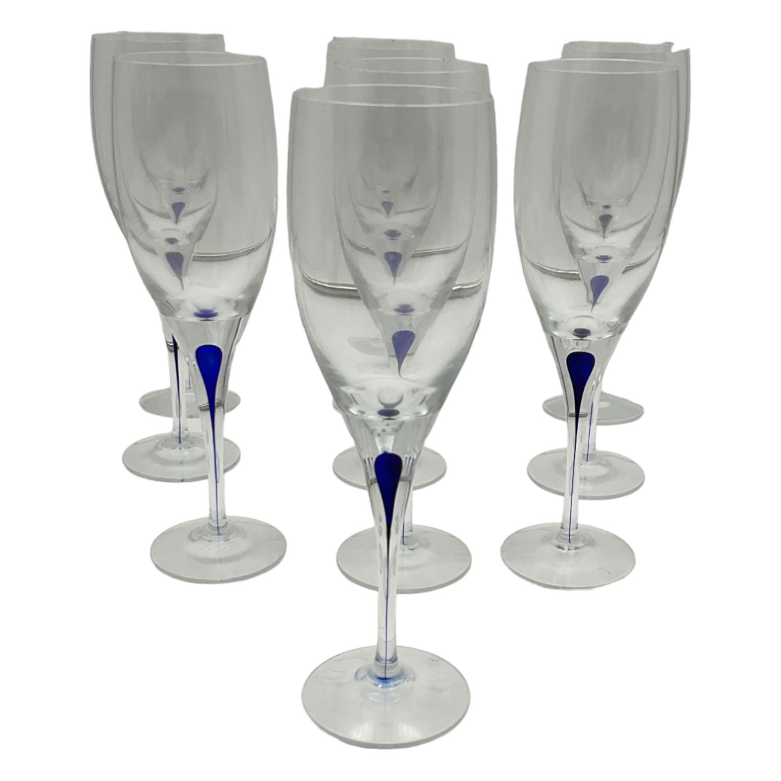Lot of 10 Orrefors Swedish Intermezzo Blue Claret Glasses (1 of 4)