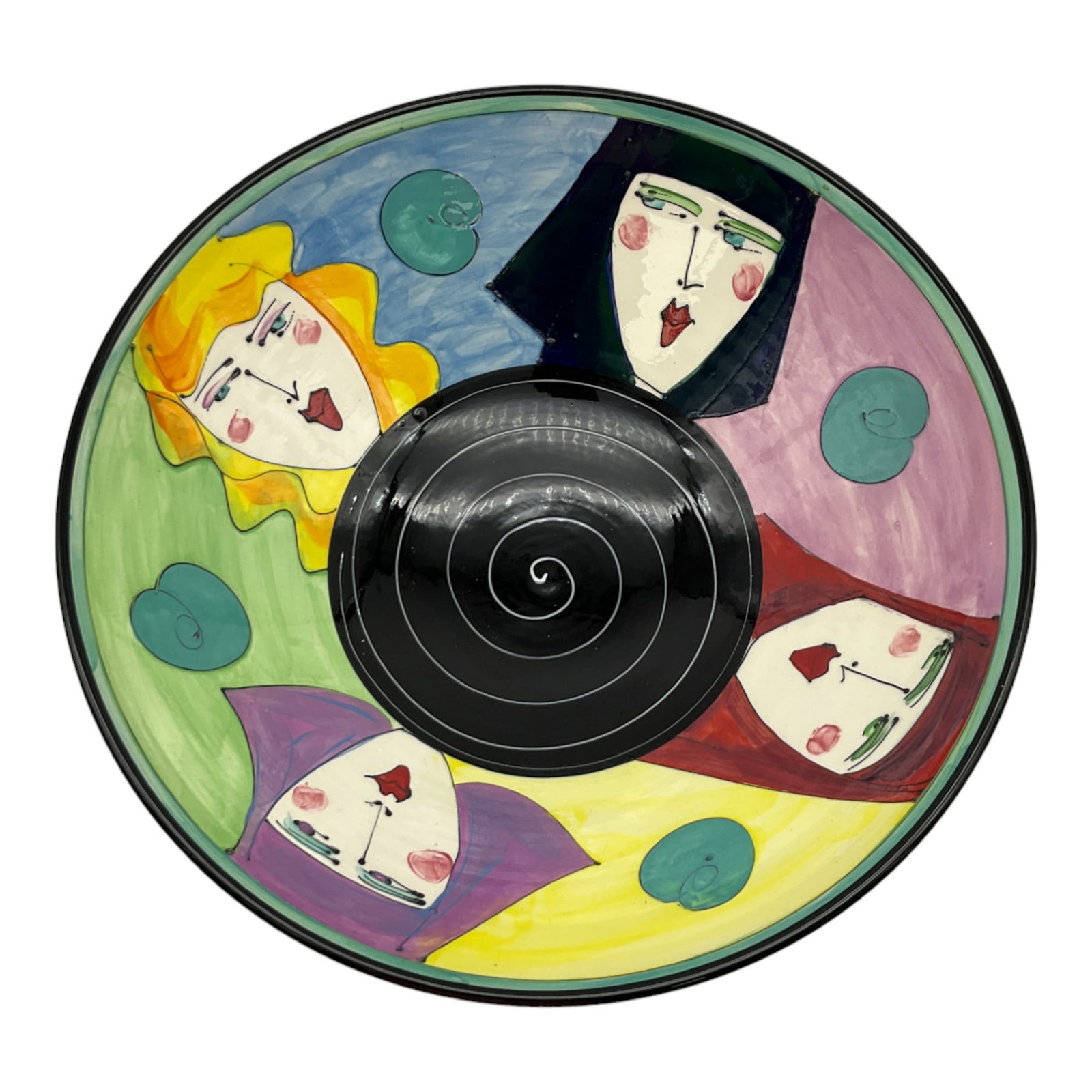 Denise Ford Signed 98 'Girl Talk' Large Porcelain Bowl: Denise Ford Signed 98 'Girl Talk' Large Porcelain Bowl. Approx. 5 tall x 17 across inches, 5.2 lbs.