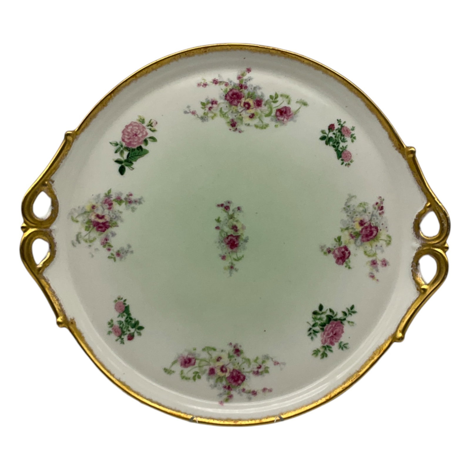 Imperial Limoges France Serving Tray: Imperial Limoges France Serving Tray Hand Painted gold rimmed with pink flower designs. Approx. 1.5 tall x 15.5 wide x 14.25 deep inches, 3 lbs.