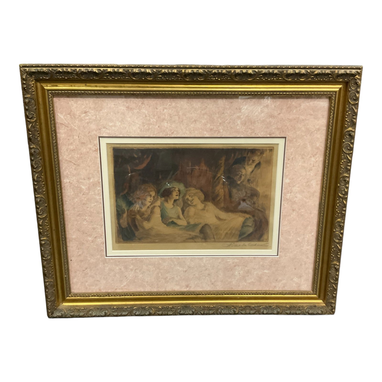 Signed (illegible signature) Colored Etching (1 of 4)