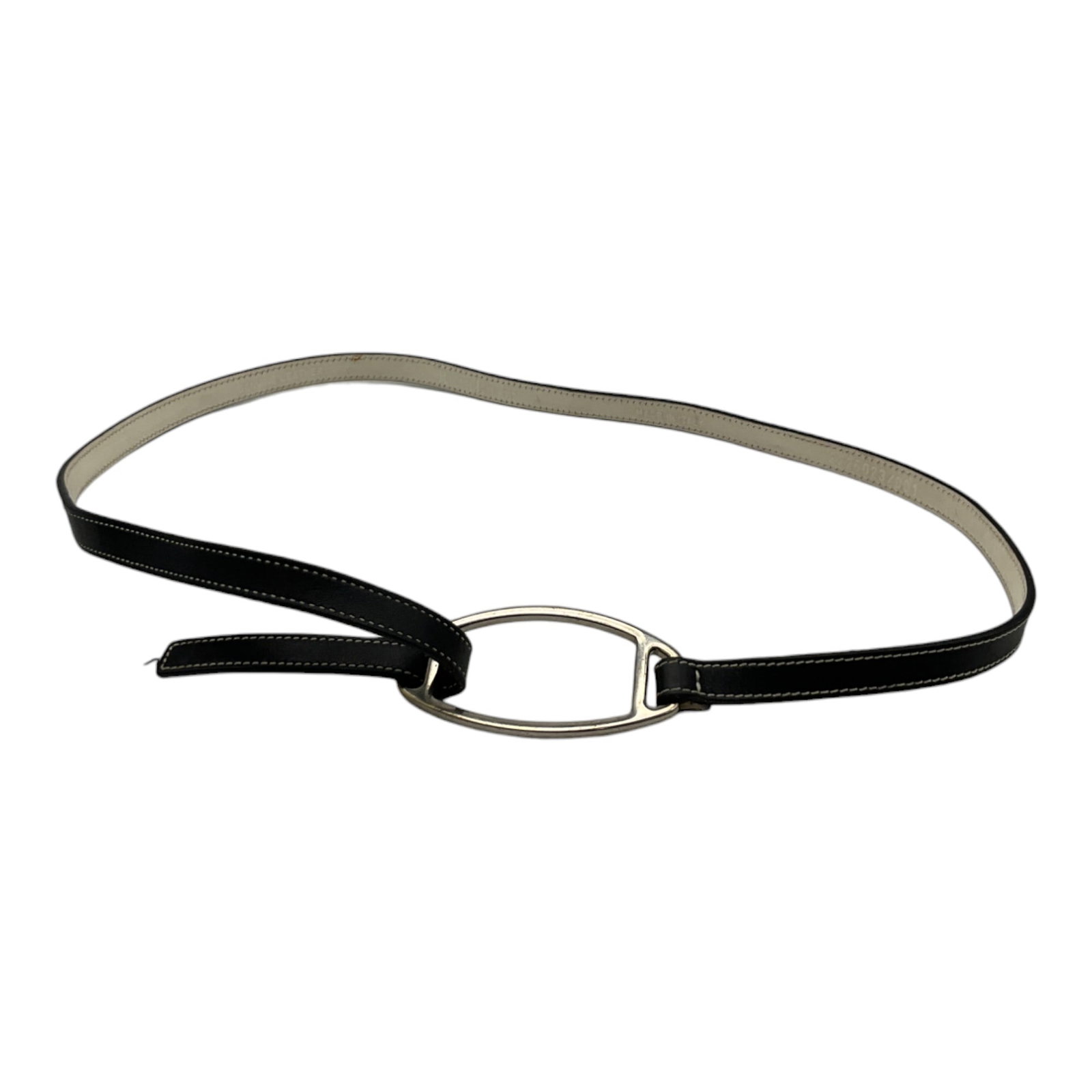 Ralph Lauren Women's Genuine Leather Belt: Ralph Lauren Women's Black Genuine Leather Belt with Silver Tone Double Loop Buckle. Made In Italy. Size S. Approx 38 Inches From Far Buckle Loop to End of Belt.
