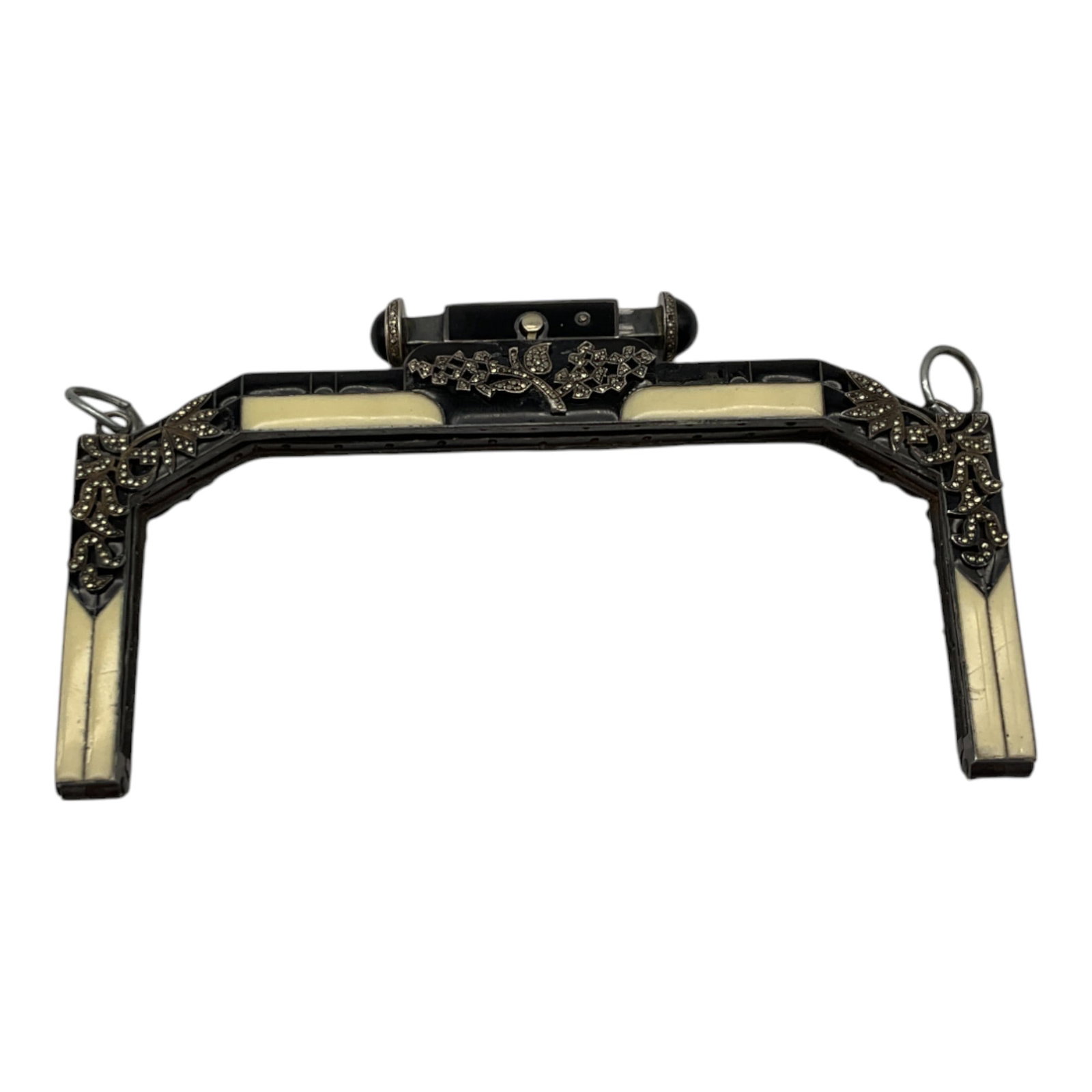 Antique Sterling Silver Enameled & Marcasite Purse Frame (1 of 6)