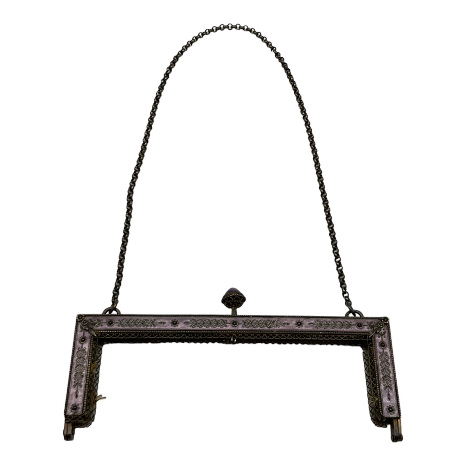 Antique Sterling Silver Enameled Purse Frame Signed (1 of 4)