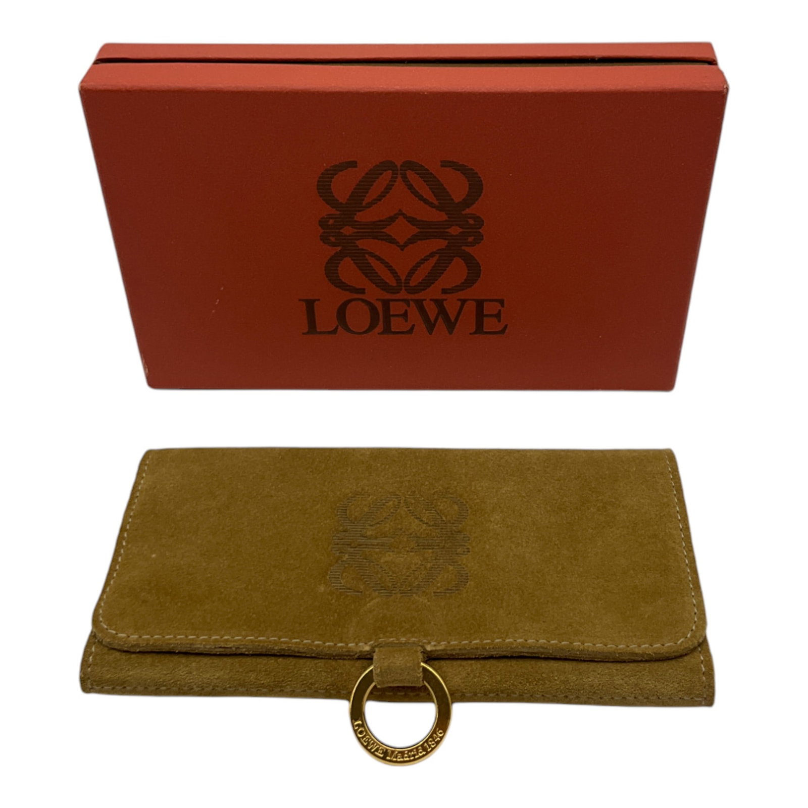 Loewe Suede Jewelry Storage Travel Bag: Loewe New Vintage Suede Jewelry Storage Wallet. Meassuring Approx. 7 tall x 4 inches when closed, 11 tall x 5 inches wide open.