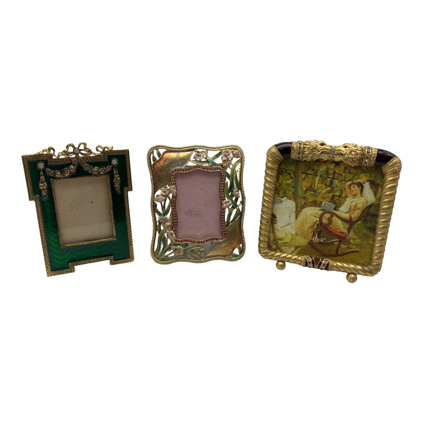 Lot of 3 Enameled and Jeweled Photo Frames (1 of 9)