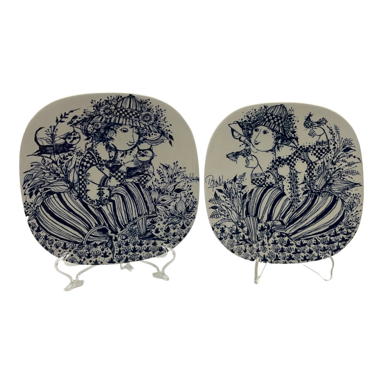 Vintage BJORN WIINBLAD for NYMOLLE Collectible, Sophie & Louise Lot of 2: Vintage BJORN WIINBLAD for NYMOLLE Collectible, Sophie & Louise Lot of 2. Each Plate is approx. 7.5 inches square.