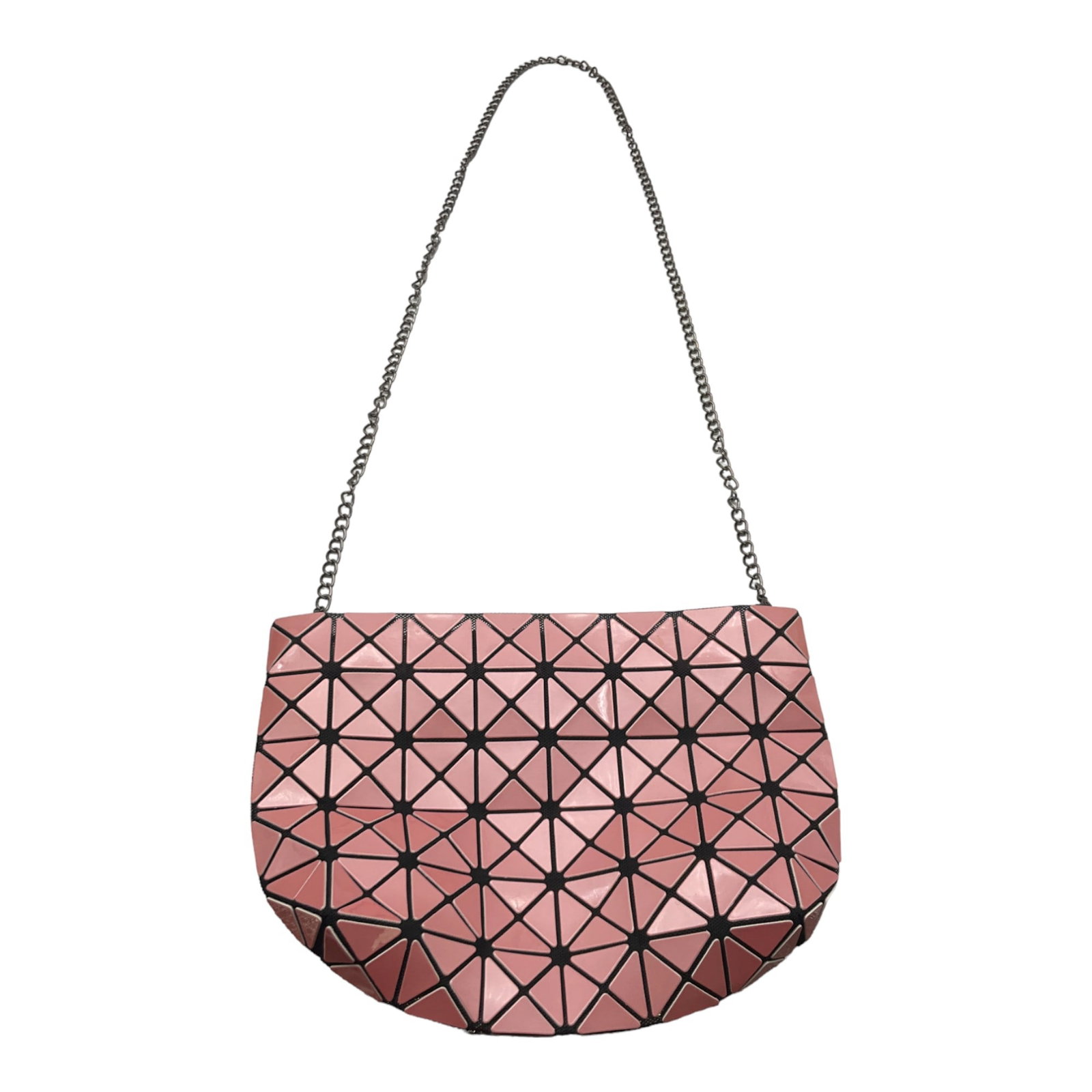 Bao Bao Prism Chain Purse by Issey Miyake: Bao Bao Pink Prism Chain Purse by Issey Miyake. We feel Chain is not Original to the piece. Purse Approx 11 Inches Length x 8 Tall x 2 Width. Shoulder Drop Approx 23 Inches.