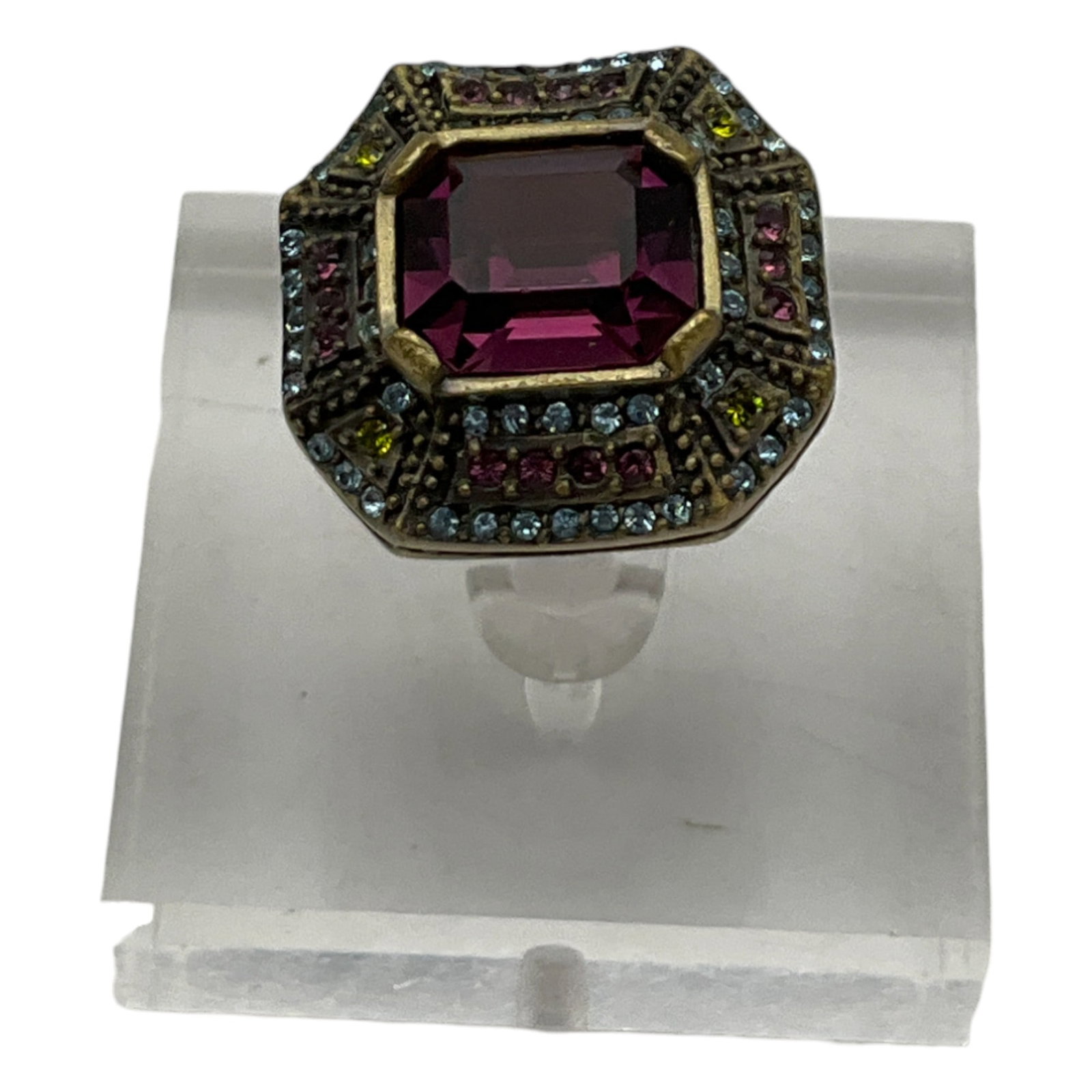 Heidi Daus Vintage 1990s Amethyst Glass Statement Cocktail Ring Size 6 (1 of 5)