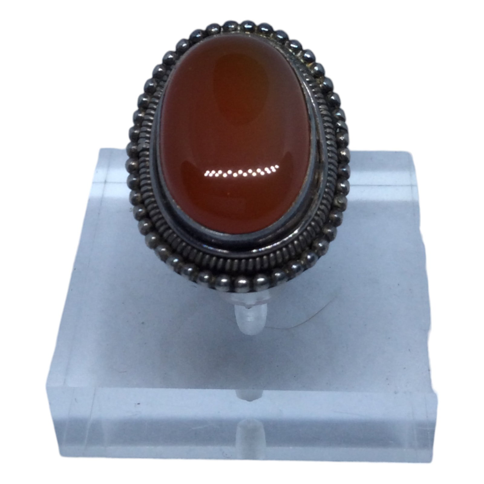 Vintage 925 Sterling Ring w Carnelian Cabochon Sz. 8 (1 of 5)