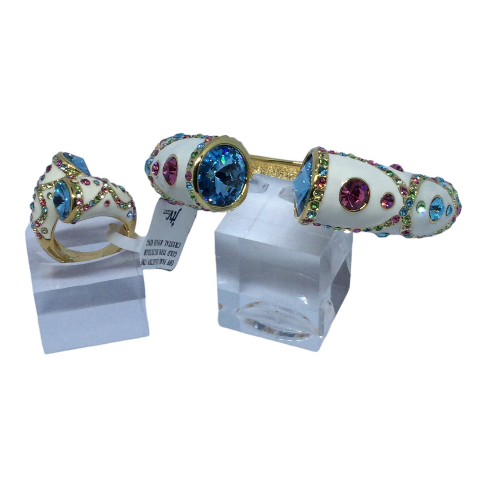 NEW JTV OPC Enamel and Jeweled Clamper Bracelet and Ring Set (1 of 7)