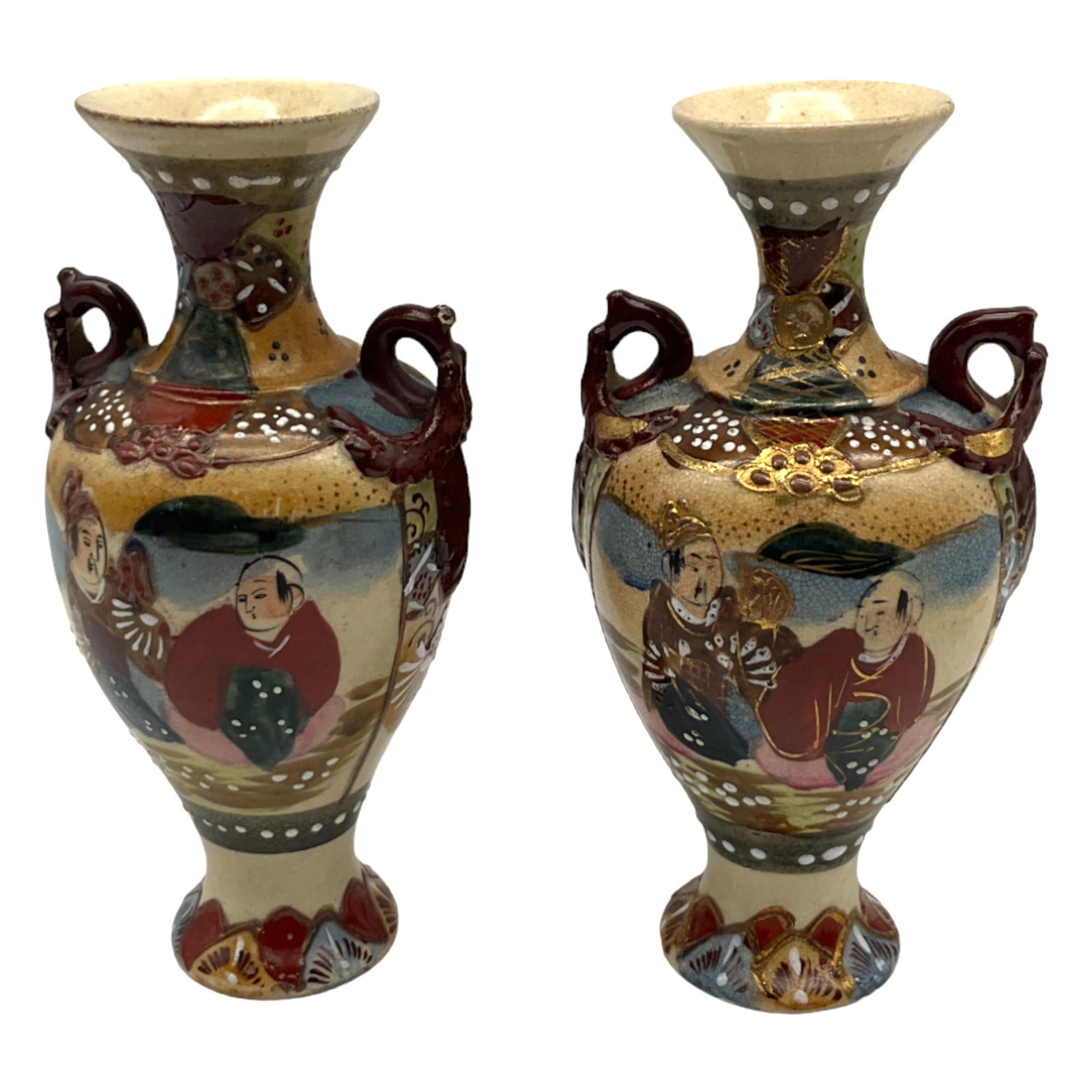 Pair Ceramic Handmade Hand Painted Oriental Vases (1 of 5)