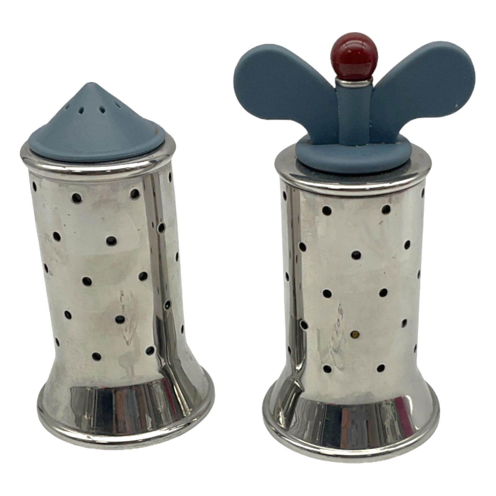 Alessi Italian Salt and Pepper Shaker: Alessi Itallian Salt shaker and Pepper grinder. Approx. 5 Inches tall x 2.5 wide.