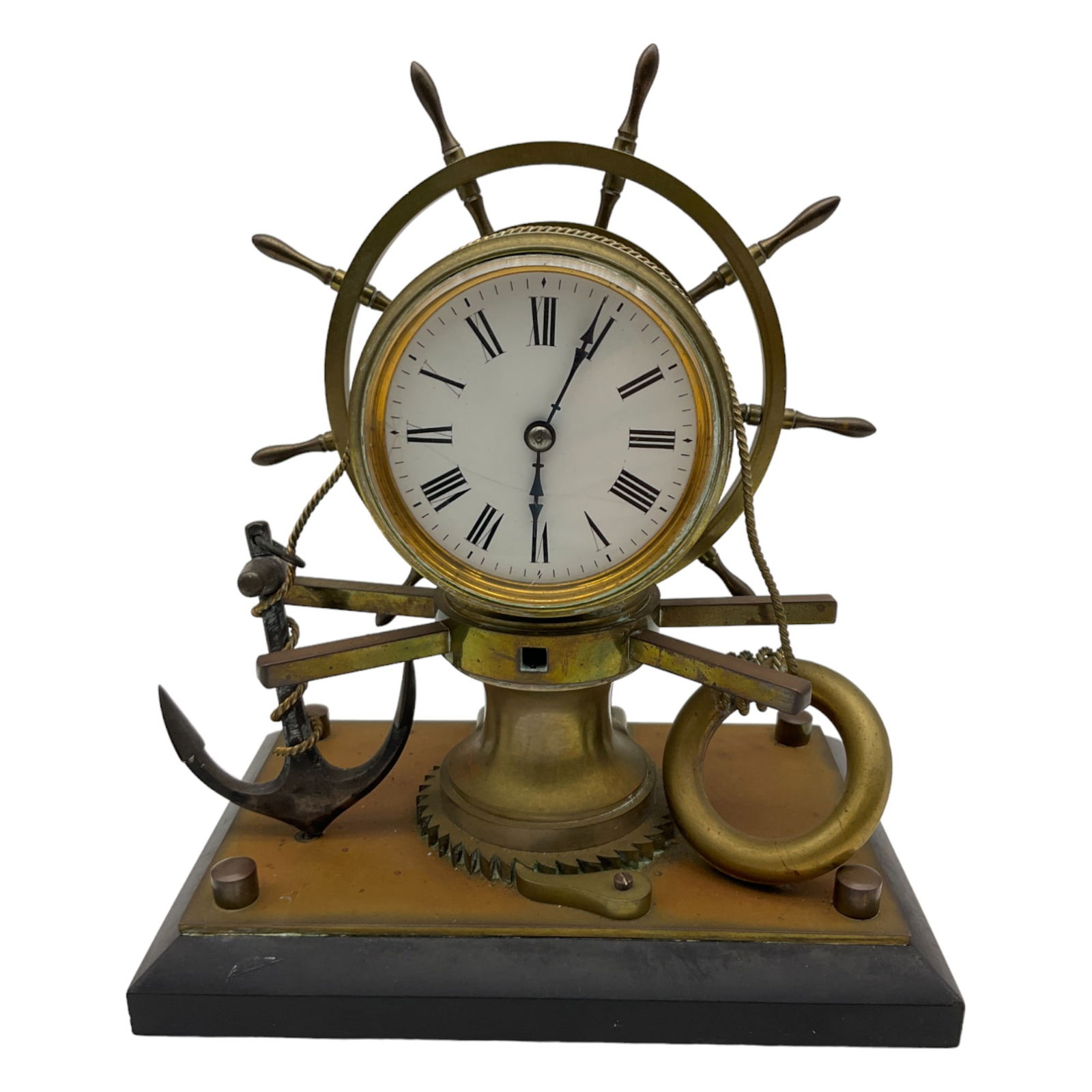 Late 19th C Brass Nautical Ships Wheel Clock (1 of 7)