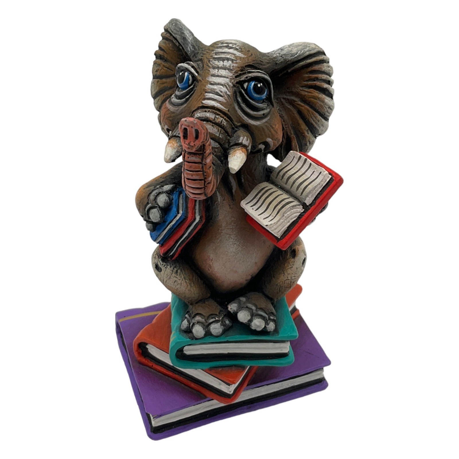 CARLOS AND ALBERT Signed 'ELEPHANT ON BOOKS' Sculpture: Carlos Munoz Garcia and Albert Ickenroth, better known as "Carlos & Albert", have combined their talents to create unique and whimsical art sculptures. They work in ceramic, clay, fiberglass, paper ma
