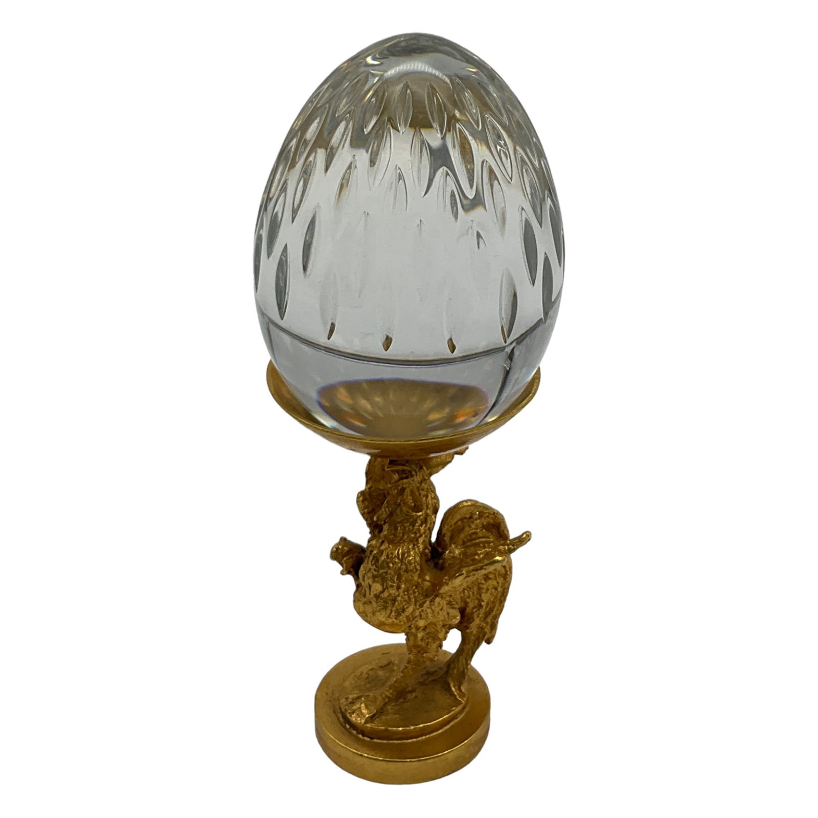 Baccarat France Crystal Egg: Baccarat France Crystal Egg with fine cuts going half way down egg. Approx. 2.5 Inches tall x 1.75 wide, 6.8 oz.
