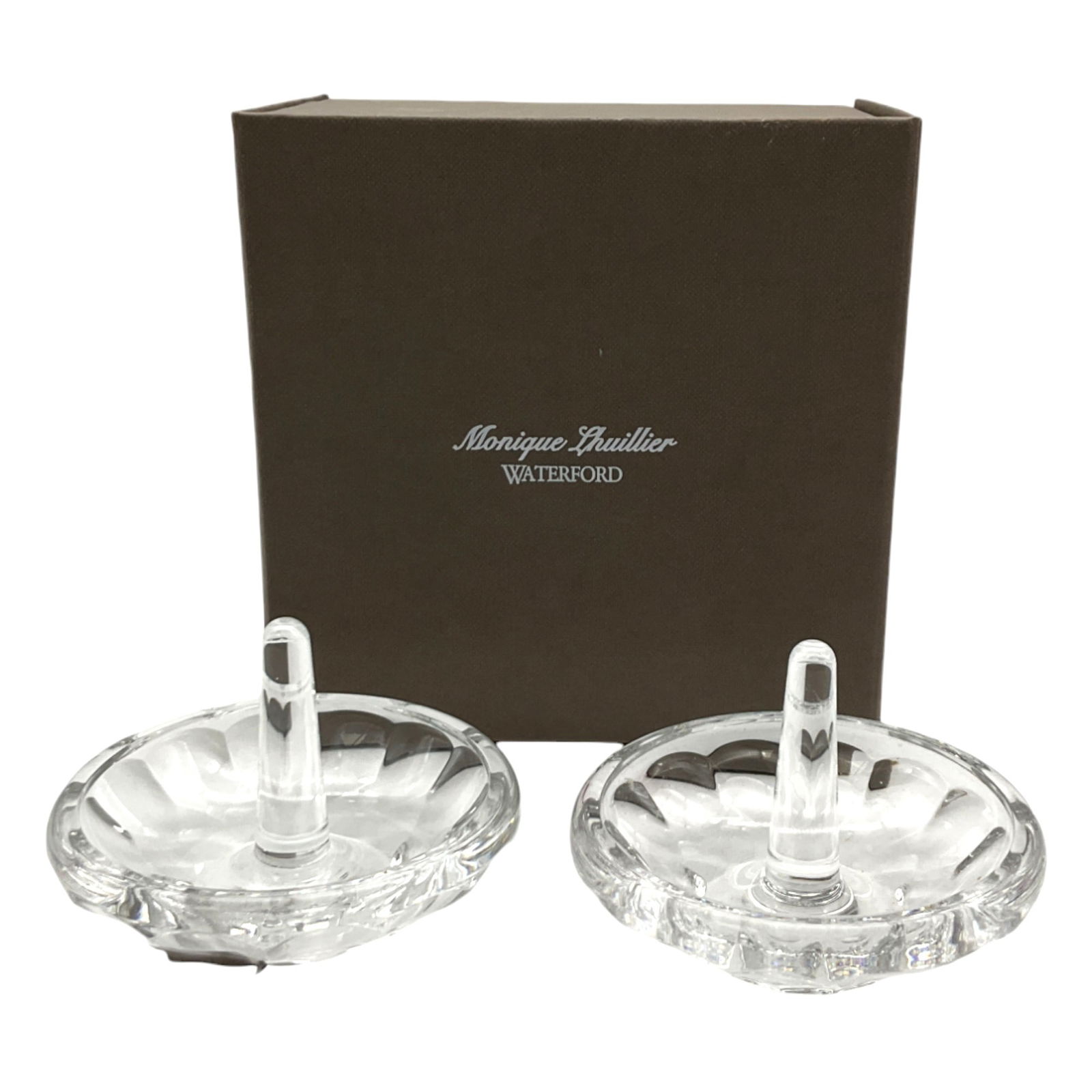 Pair Monique Lhuillier Waterford Crystal 'Atelier' Ring Holders: Pair Monique Lhuillier Waterford Crystal 'Atelier' Ring Holders. Inspired by the luxurious texture of lizard, Atelier Crystal Giftware features an accentuated thumbprint and multifaceted design that i