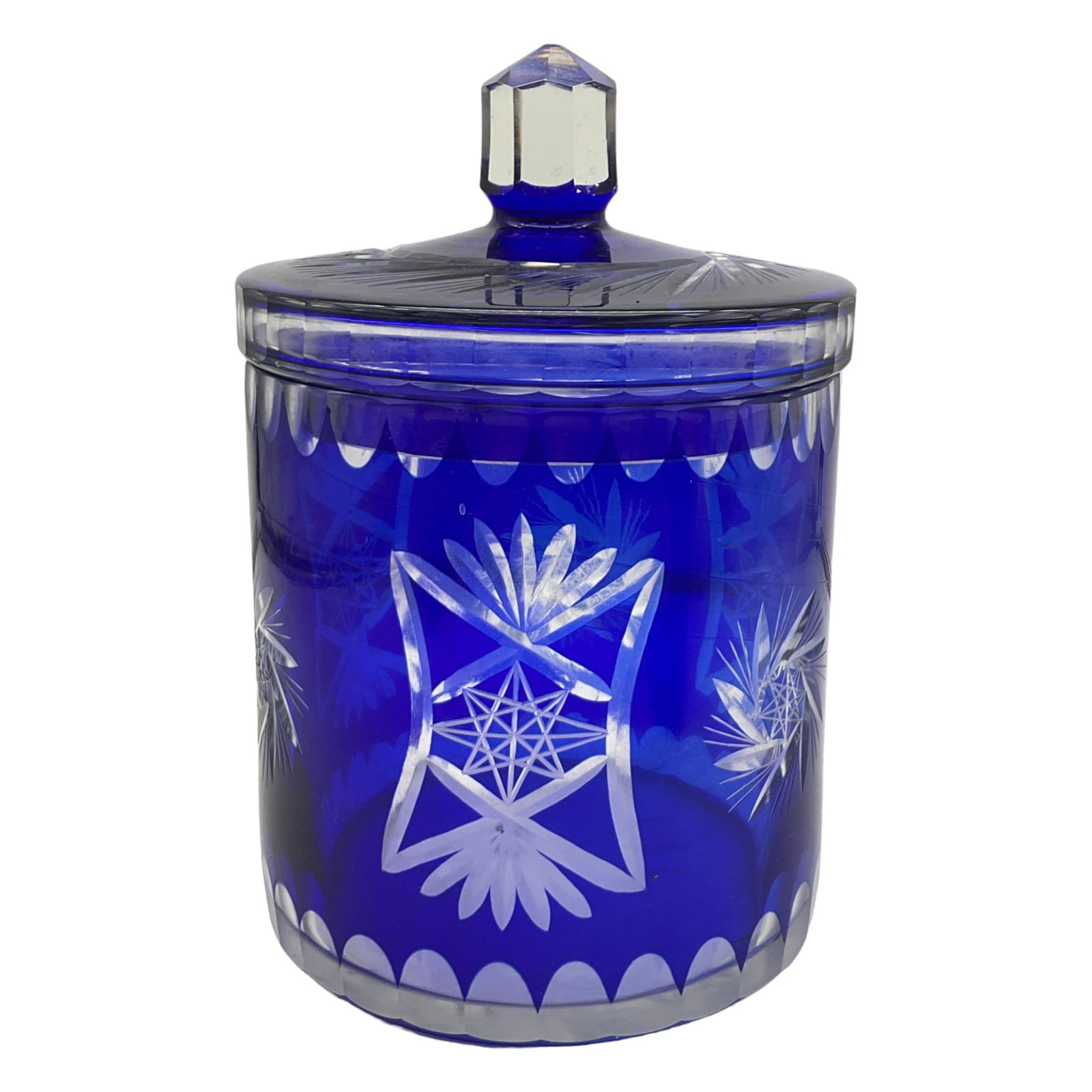Cobalt Blue Cut to Clear Glass Lidded Jar (1 of 5)