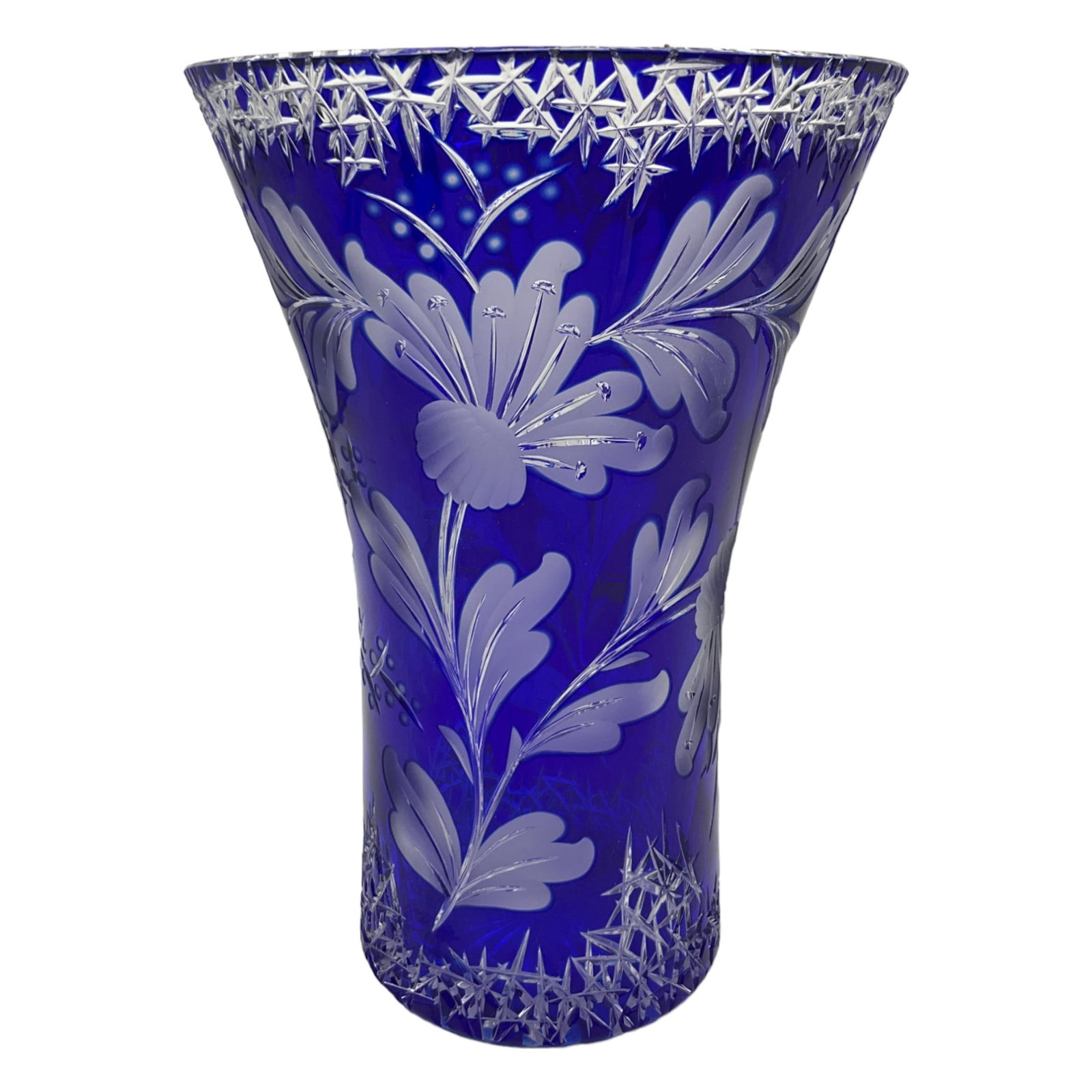 Cobalt Blue Cut to Clear Glass Vase (1 of 4)