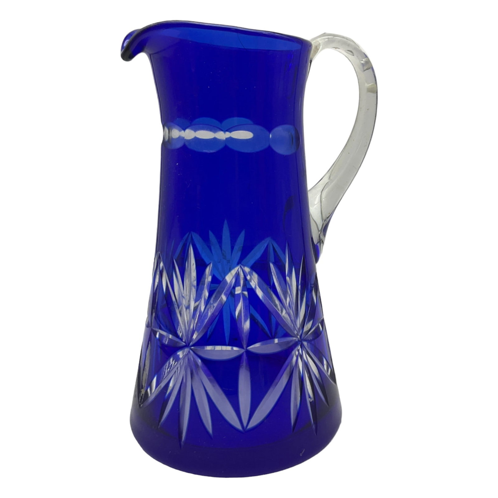 Cobalt Blue Cut to Clear Glass Pitcher (1 of 4)