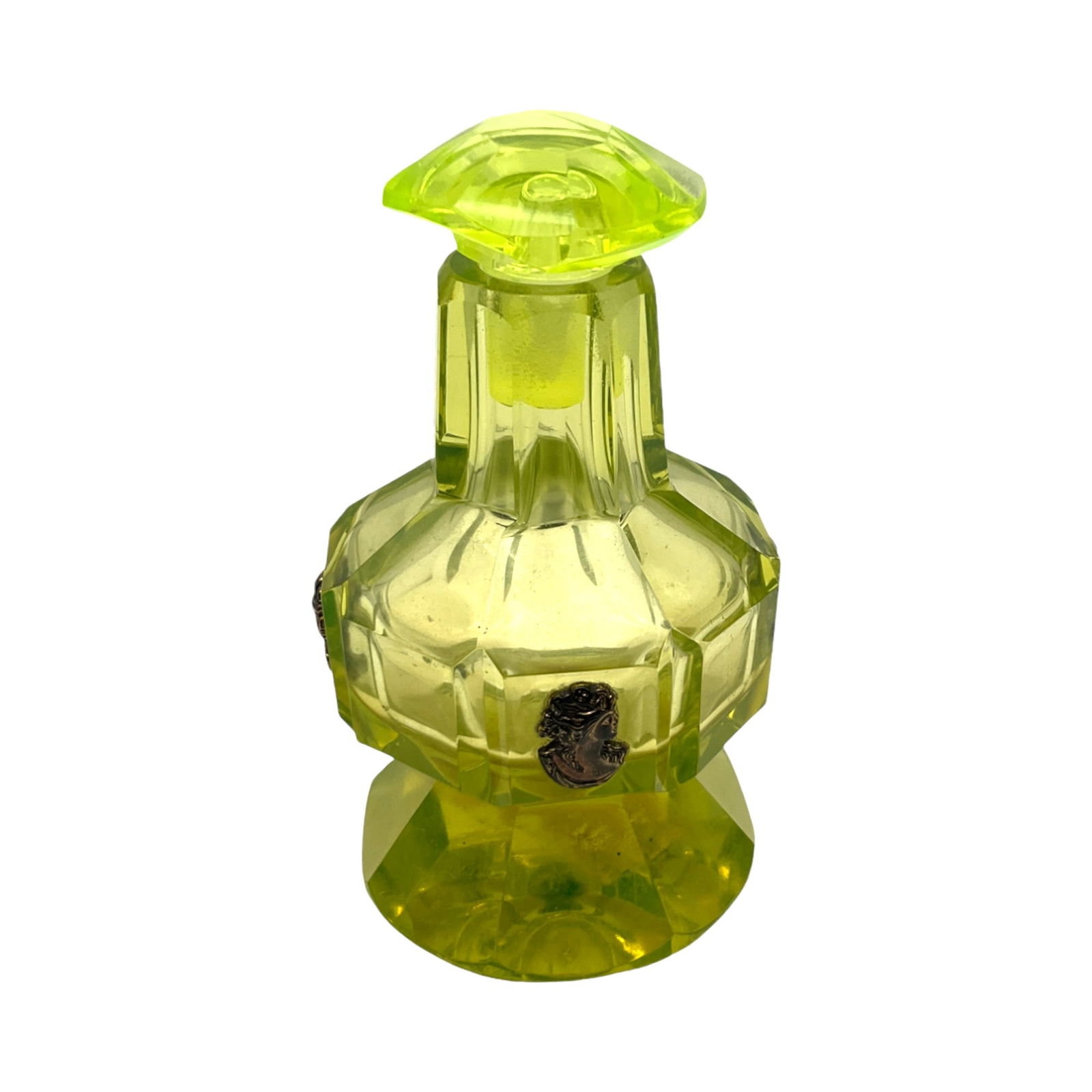 Antique Vaseline Glass Perfume Bottle W/Cameos (1 of 7)