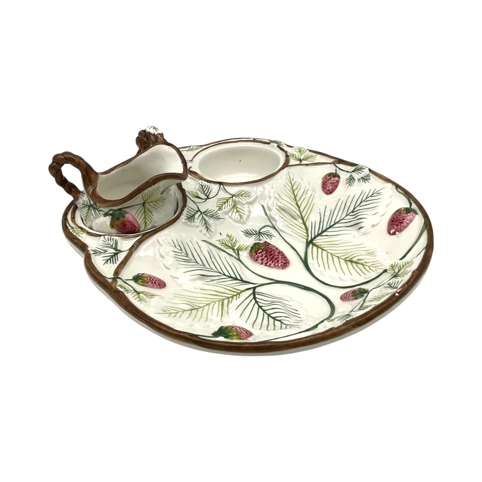 Tiffany and Co. Nova Italia Strawberry Tray with Creamer Set: Tiffany and Co. Nova Italia Strawberry Tray with Creamer set. Approx. 3 inches tall x 9.25 wide x 10 deep, 1.11 lbs.