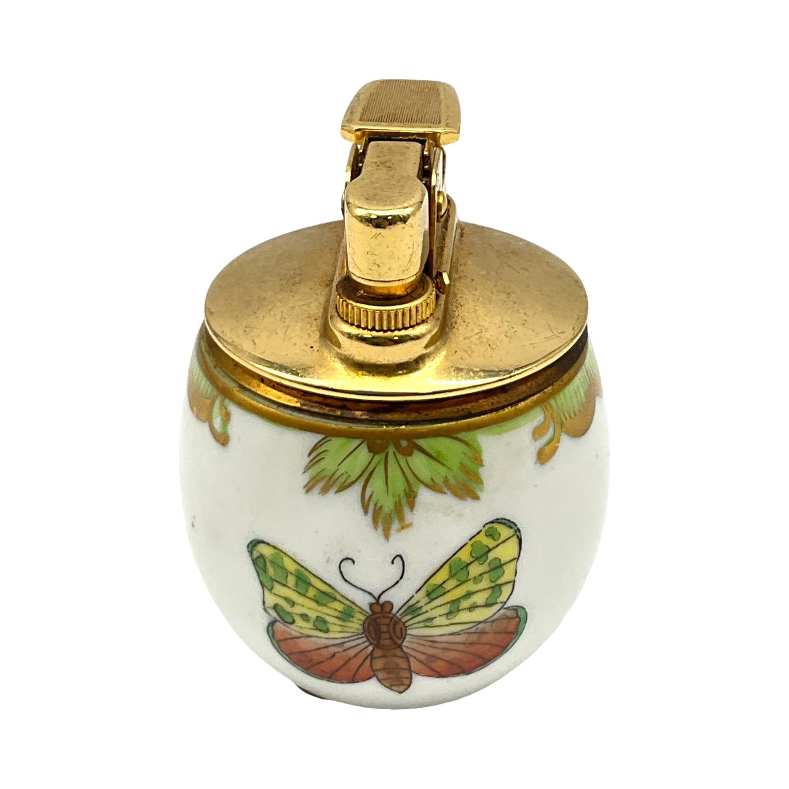 HEREND Hungary 6043 Lighter Porcelain ca. 1960's: HEREND Hungary 6043 Lighter Hand Painted birds and butterflies on Porcelain ca. 1960's. Approx. 3 inches tall x 2 across, 6.2 oz.