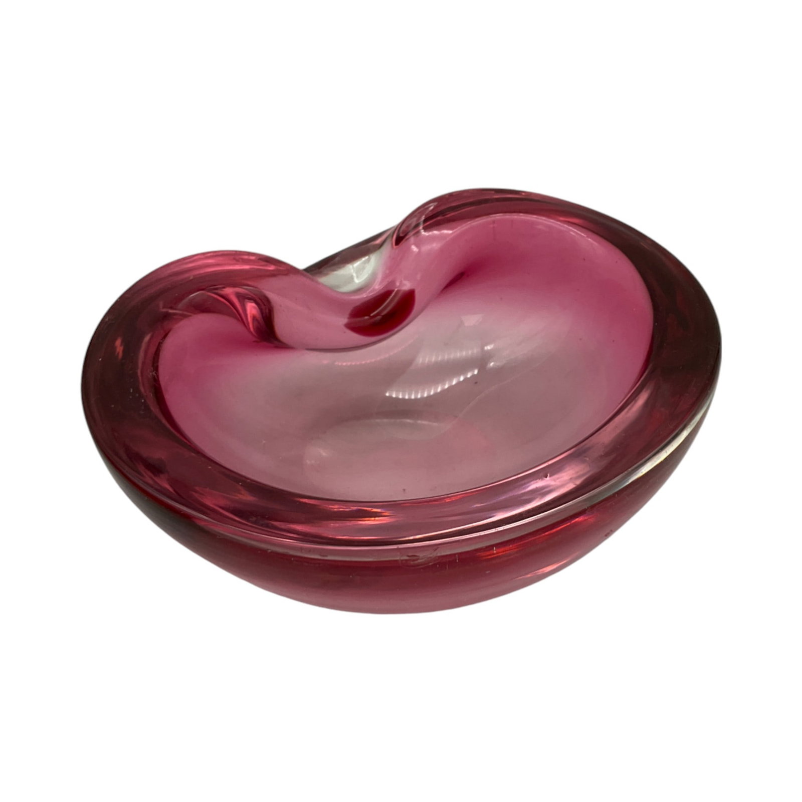 Thick Pink Glass Ashtray: Thick Pink Glass Ashtray. Approx. 2 inches tall x 5 wide x 4.5 deep, 1.7 lbs.