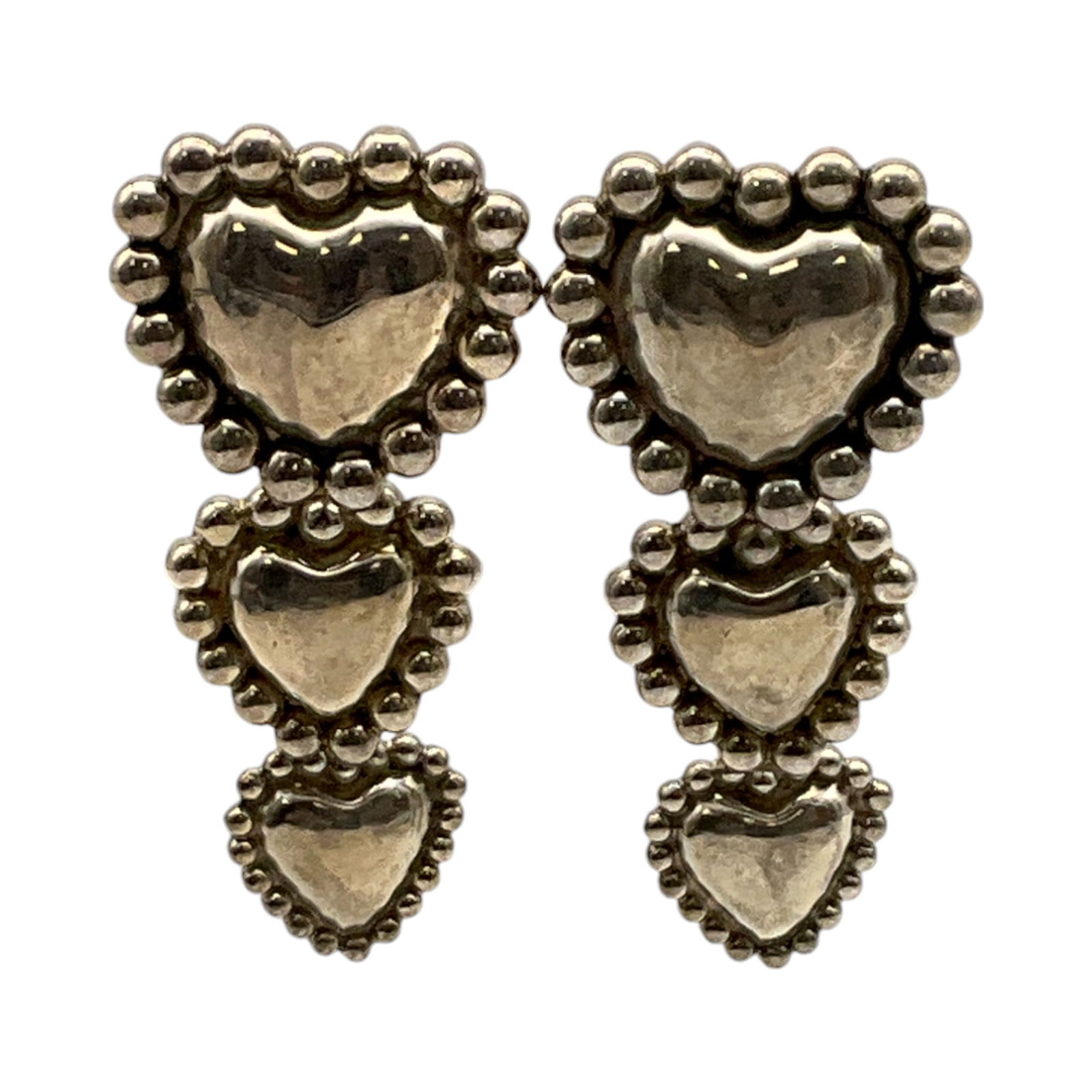 Vtg. Sterling Silver Heart Dangle Earrings Mexico (1 of 4)