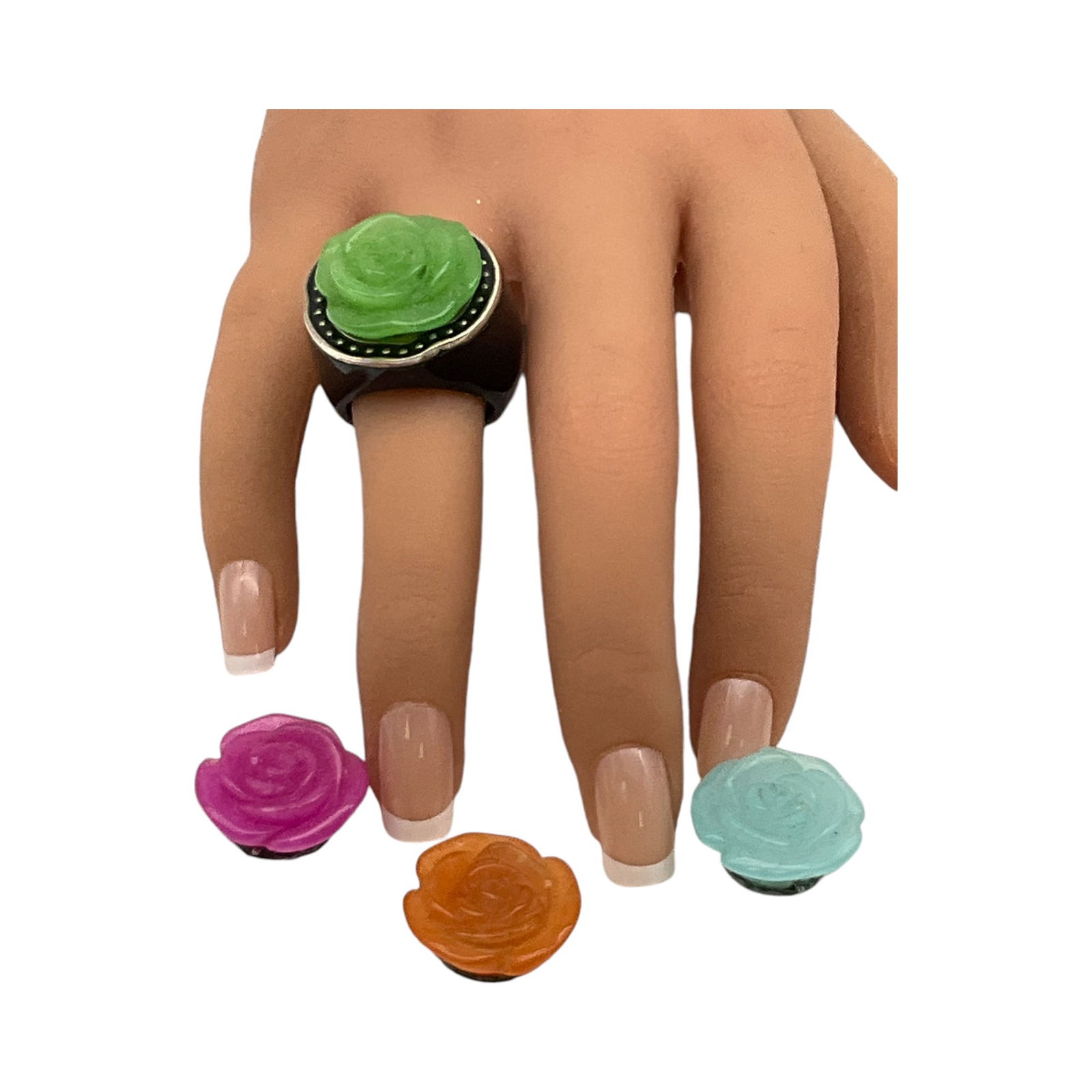 Signed Sterling Silver 925 Interchangeable Floral Chunky Ring Sz. 7 (1 of 6)