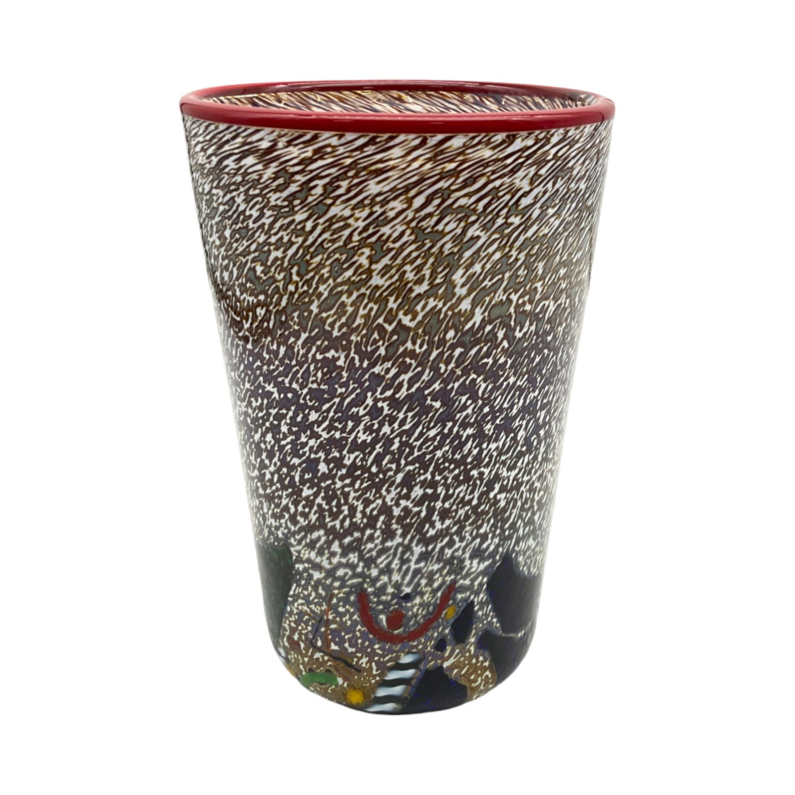 Kosta Boda Bertil Vallien Signed 'Meteor' Vase: KOSTA BODA, B.VALLIEN. Signed ATELIER COLL. 49580 red rim 'Meteor' Vase. Approx. 7 inches tall x 4 across. 2 lbs.