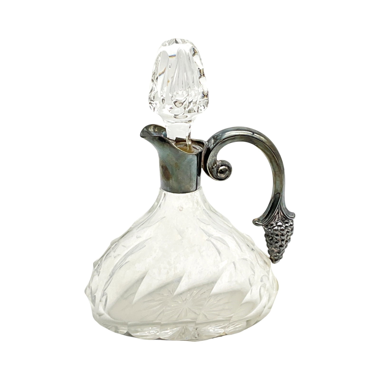 German Pritzer and Fuhrmann Sterling Silver Glass Wine Decanter: German Pritzer and Fuhrmann marked Sterling Silver handle and spout Glass Wine Decanter and stopper. Approx. 9.5 inches tall x 3.5 wide x 7 deep, 3.1 lbs.