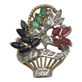 14k Gold Basket Shaped Pendant/Brooch