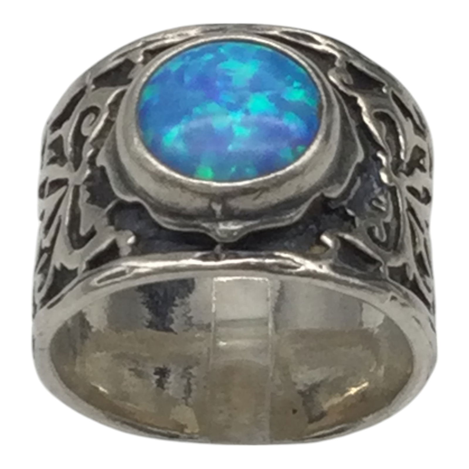 925 Designer Signed Blue Opal Ring/Band Sz. 8 (1 of 5)